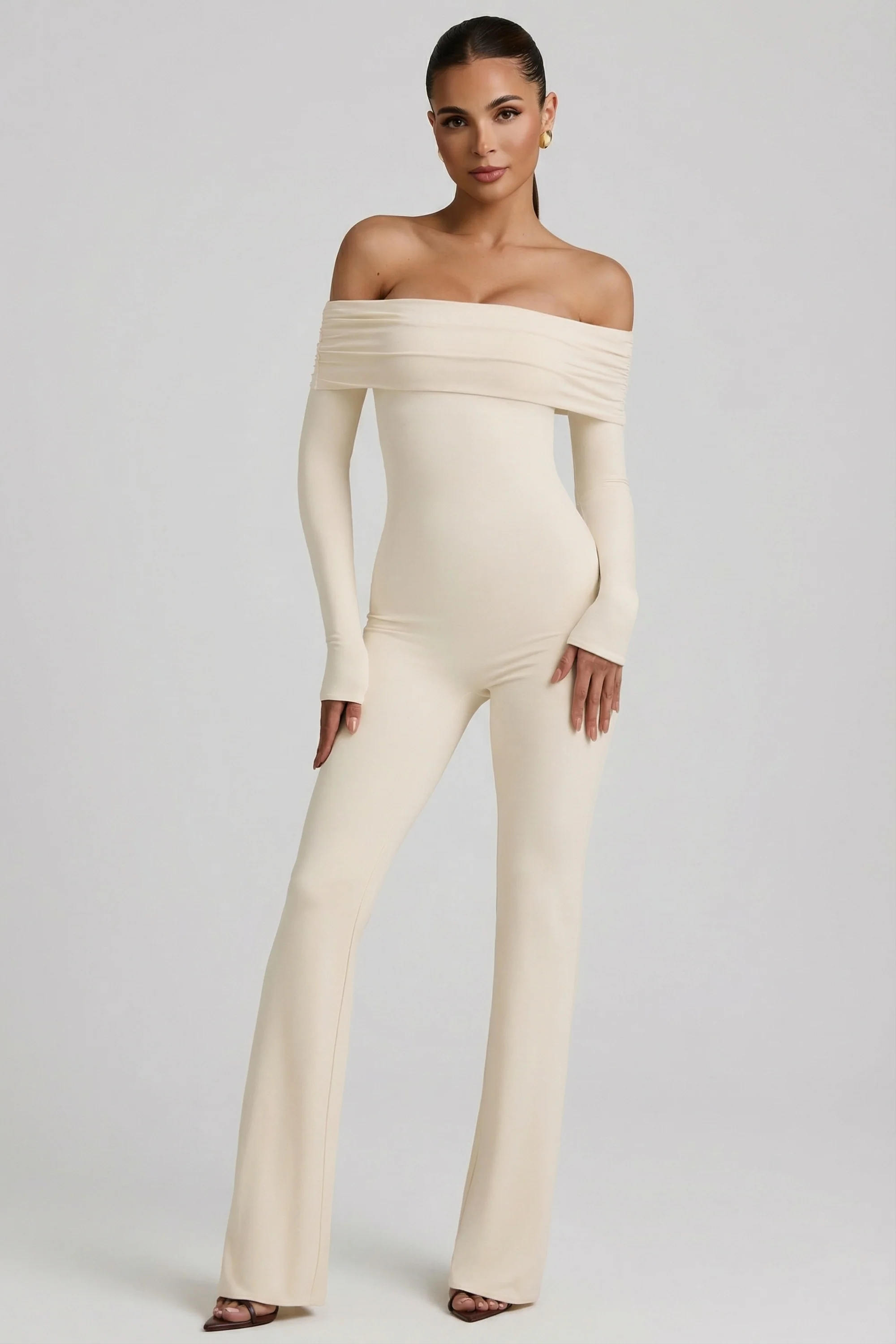 Modal Off-Shoulder Ruched Jumpsuit in Ivory