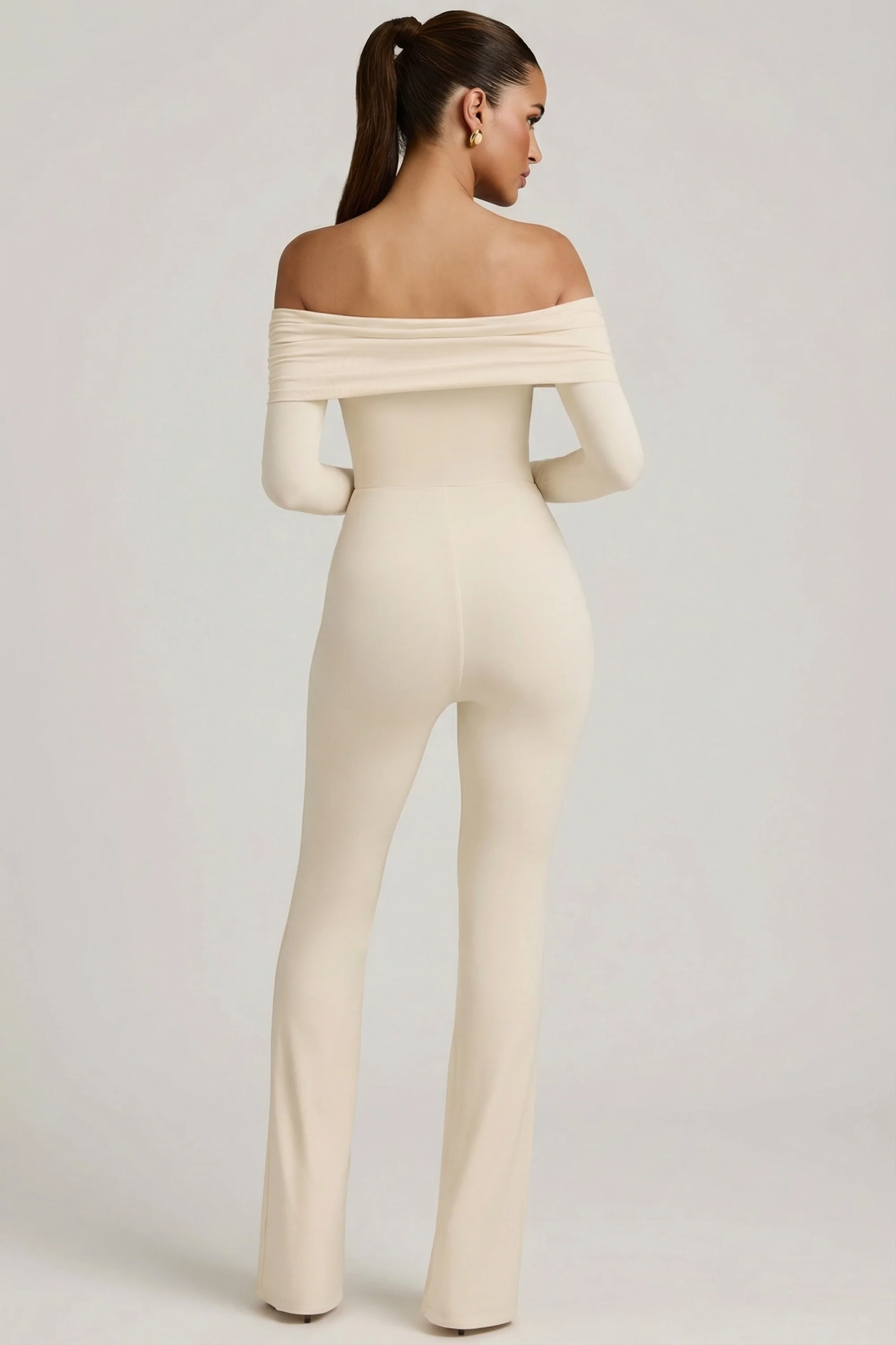 Modal Off-Shoulder Ruched Jumpsuit in Ivory - Image 2