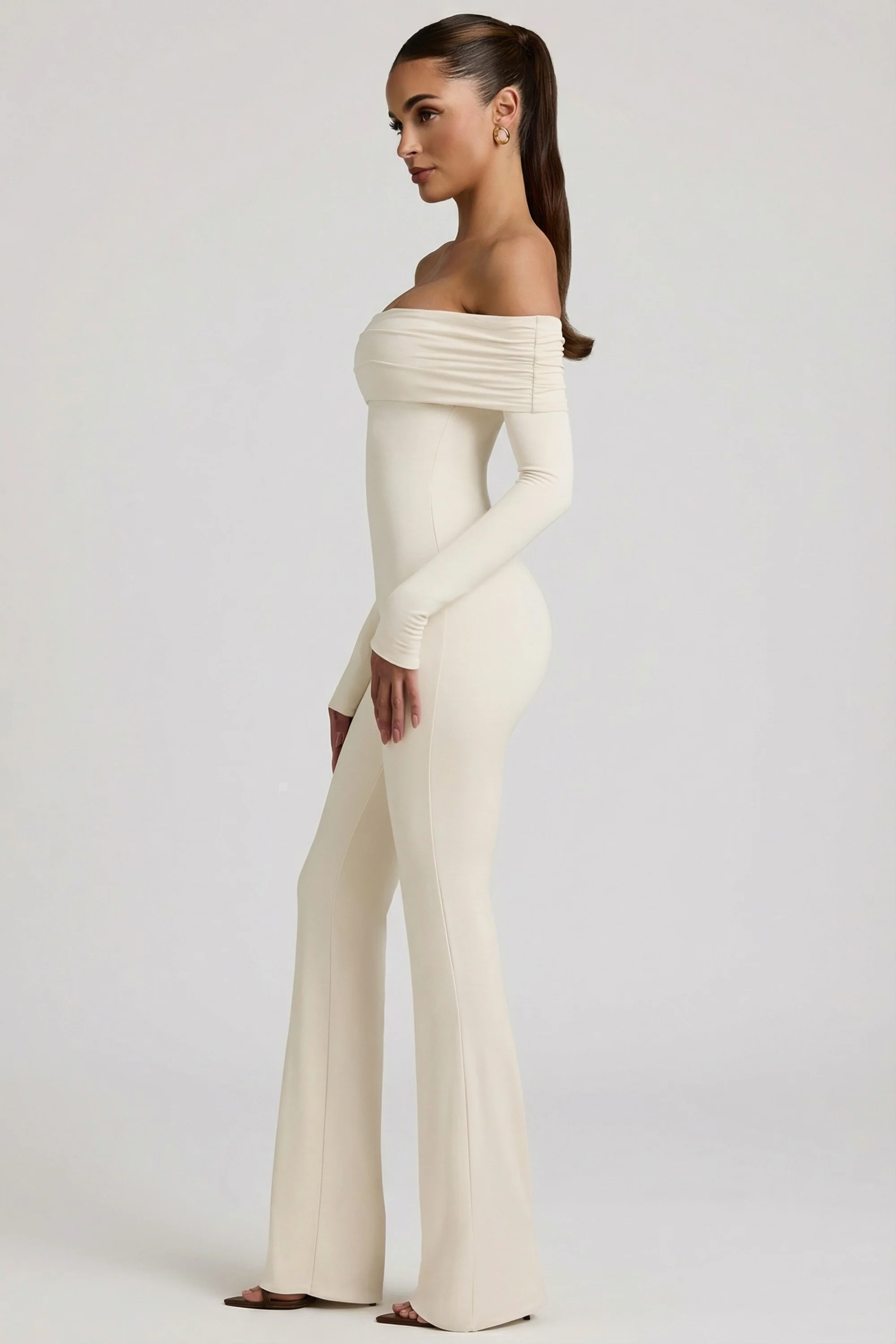 Modal Off-Shoulder Ruched Jumpsuit in Ivory - Image 3