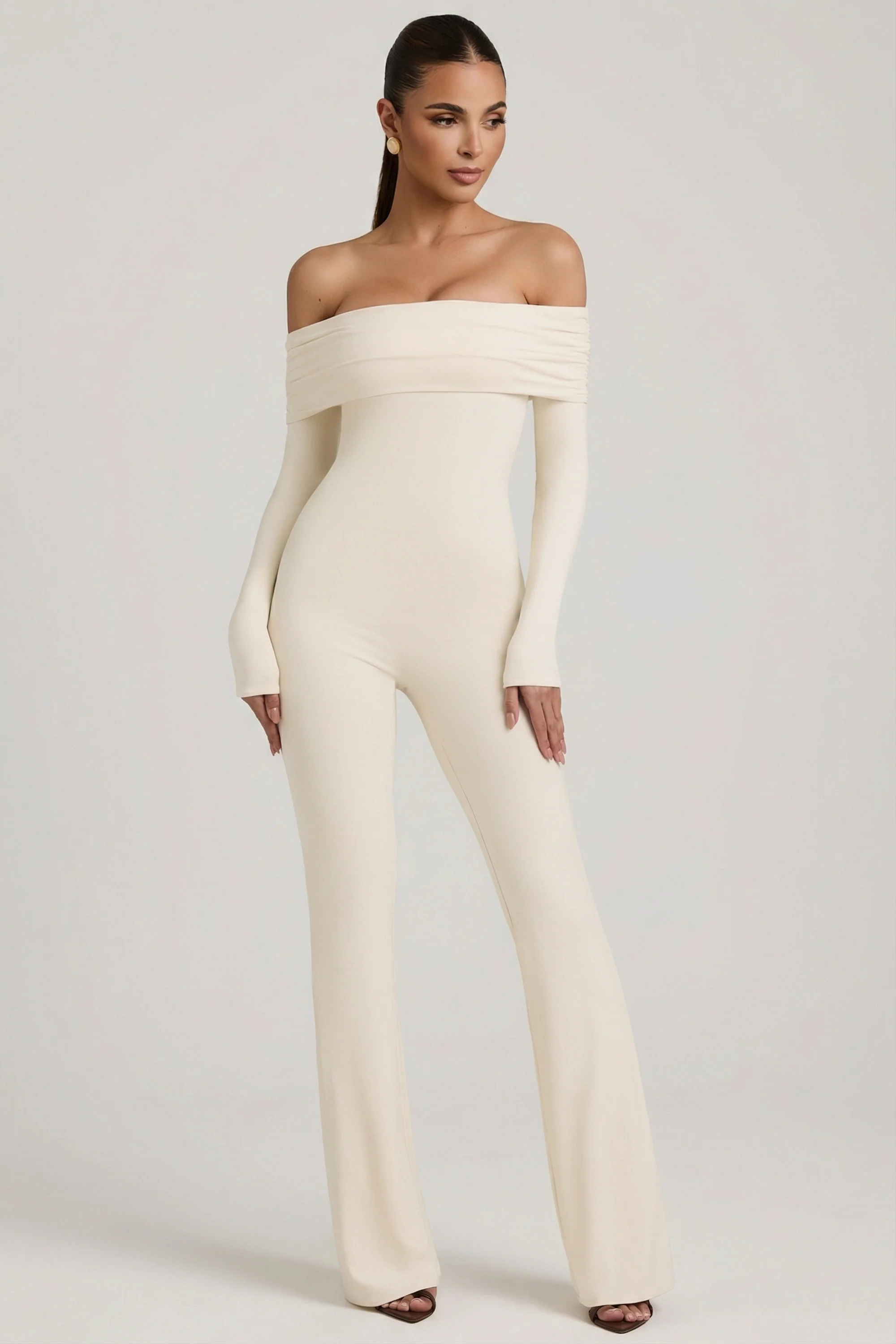 Modal Off-Shoulder Ruched Jumpsuit in Ivory - Image 5