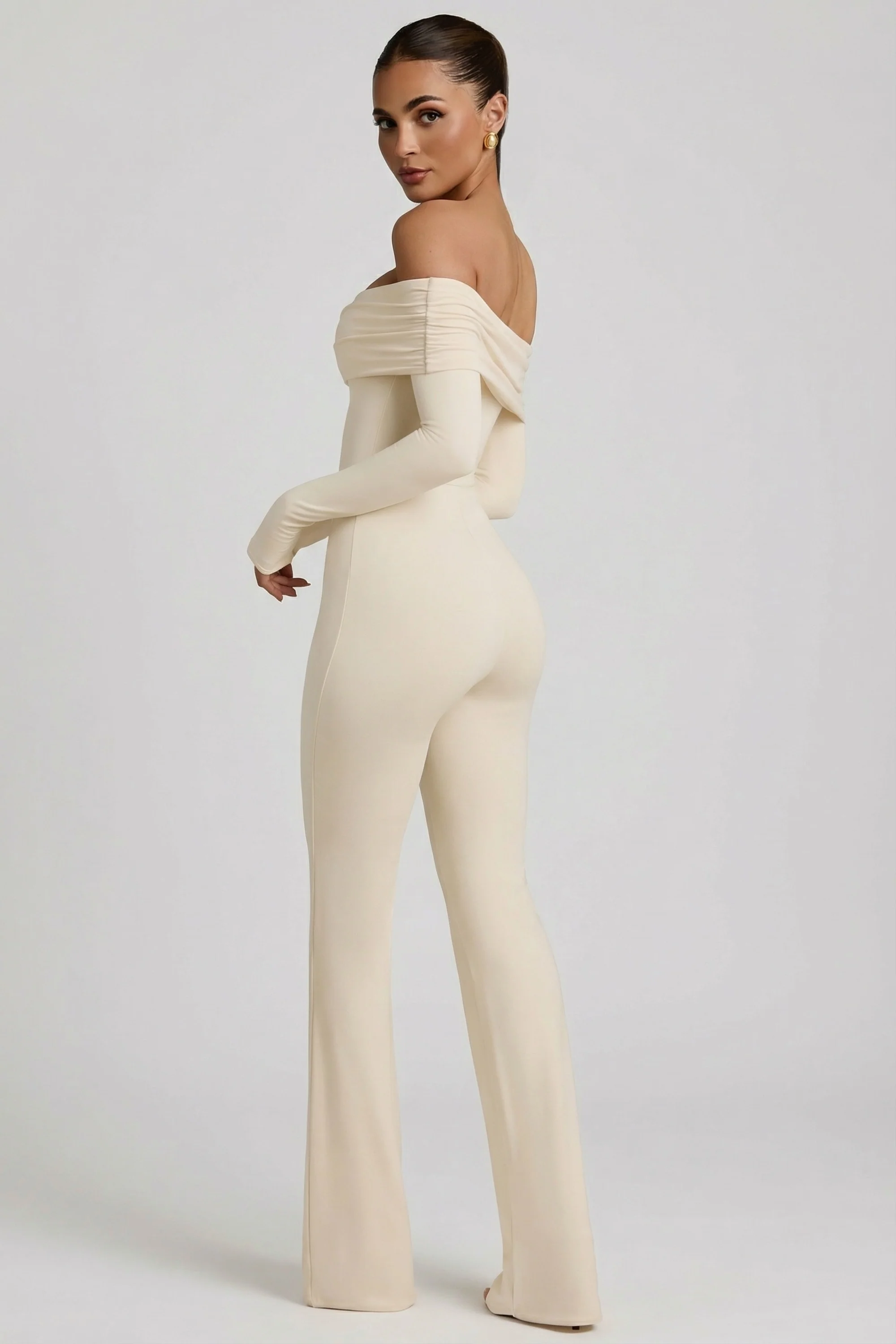 Modal Off-Shoulder Ruched Jumpsuit in Ivory - Image 7
