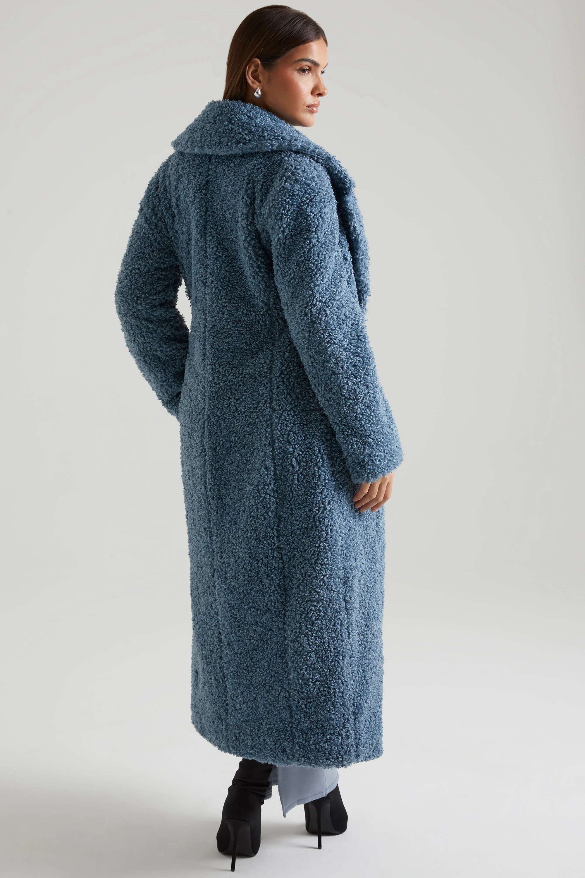 Long Shearling Coat in Blue - Image 3