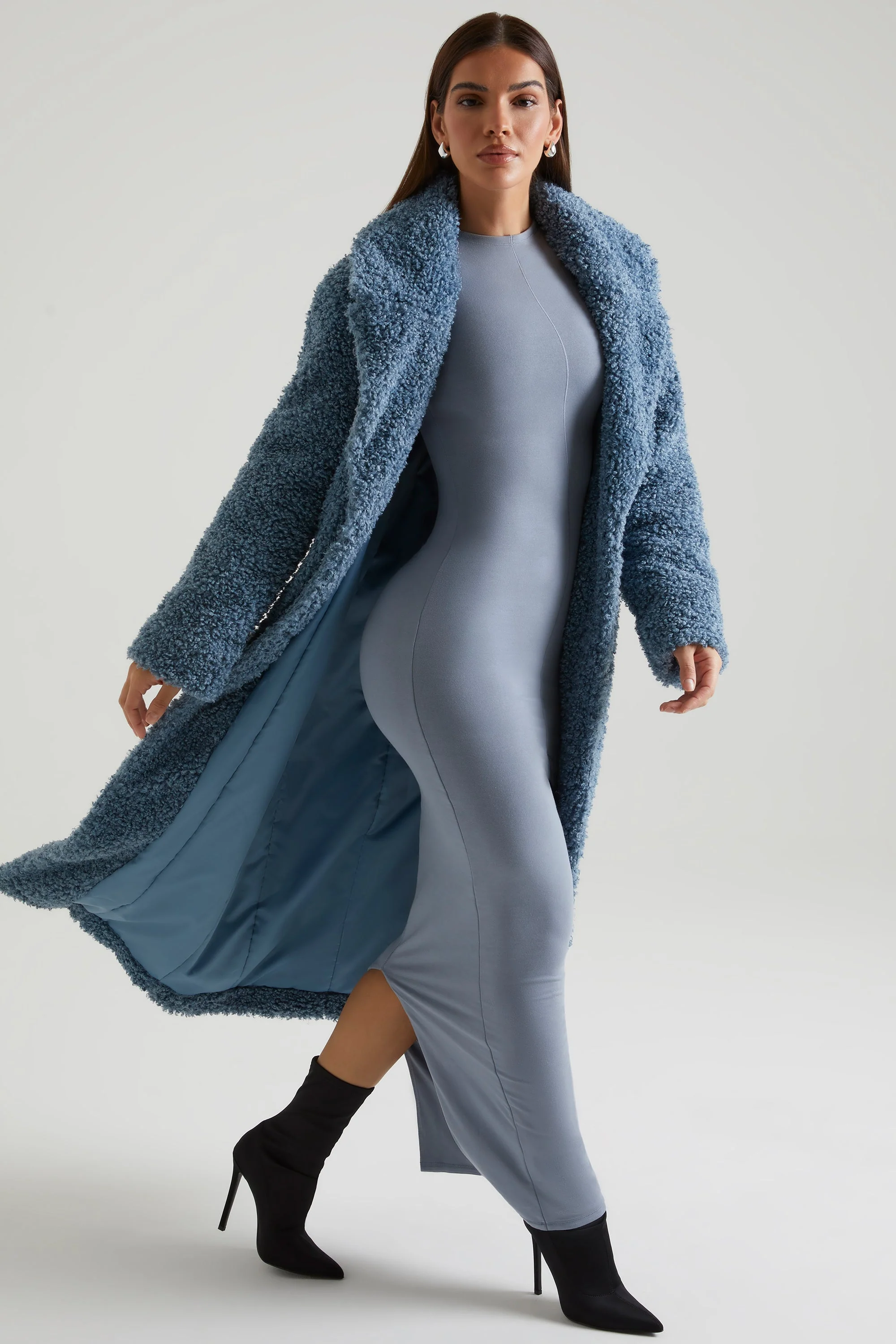 Long Shearling Coat in Blue - Image 7