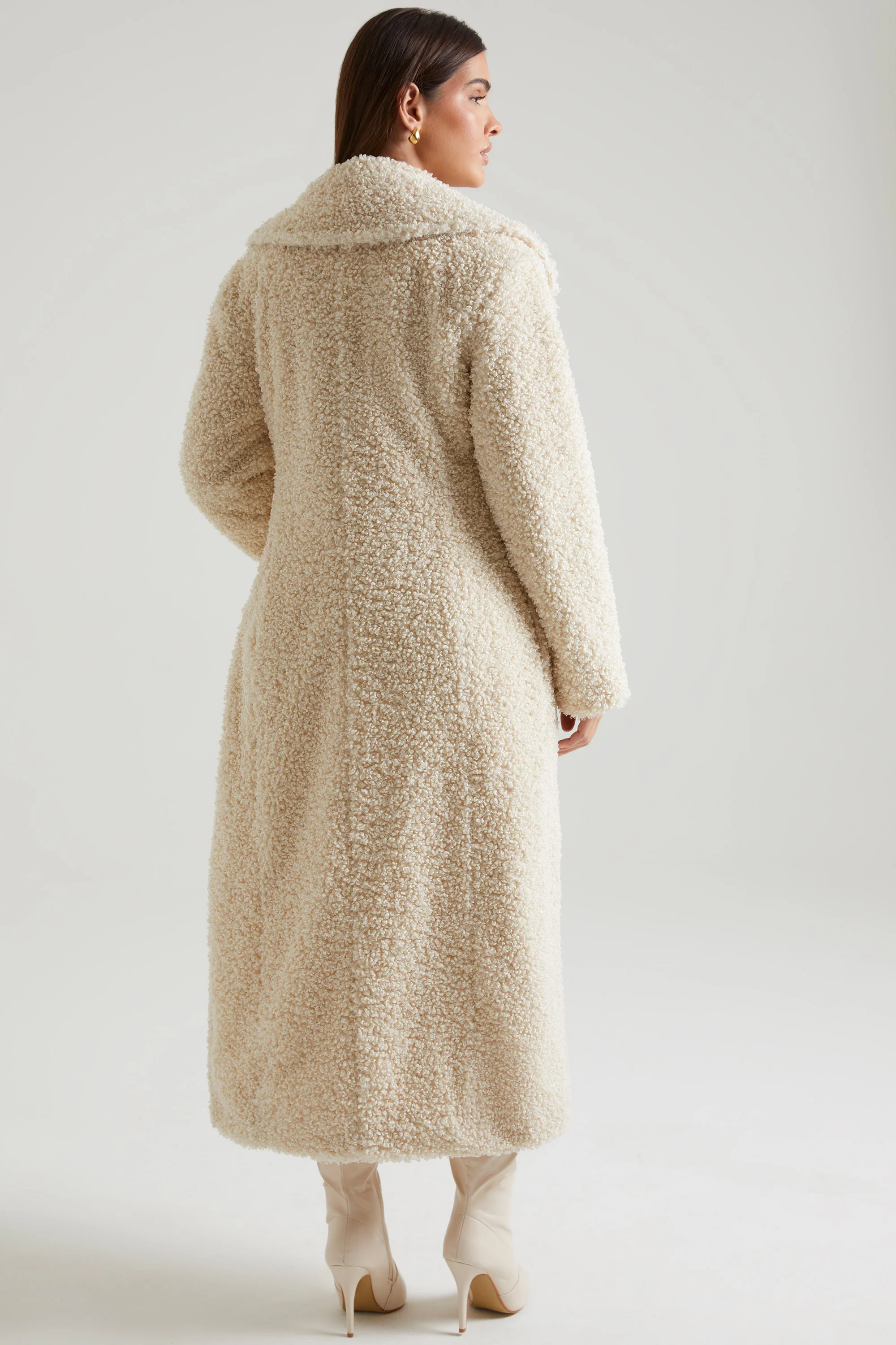 Long Shearling Coat in Cream - Image 2