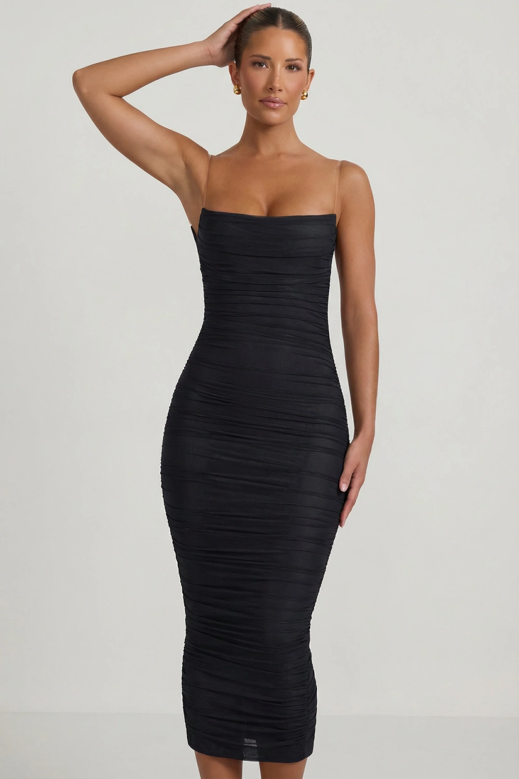 Ruched Backless Bodycon Midaxi Dress in Black - Image 6