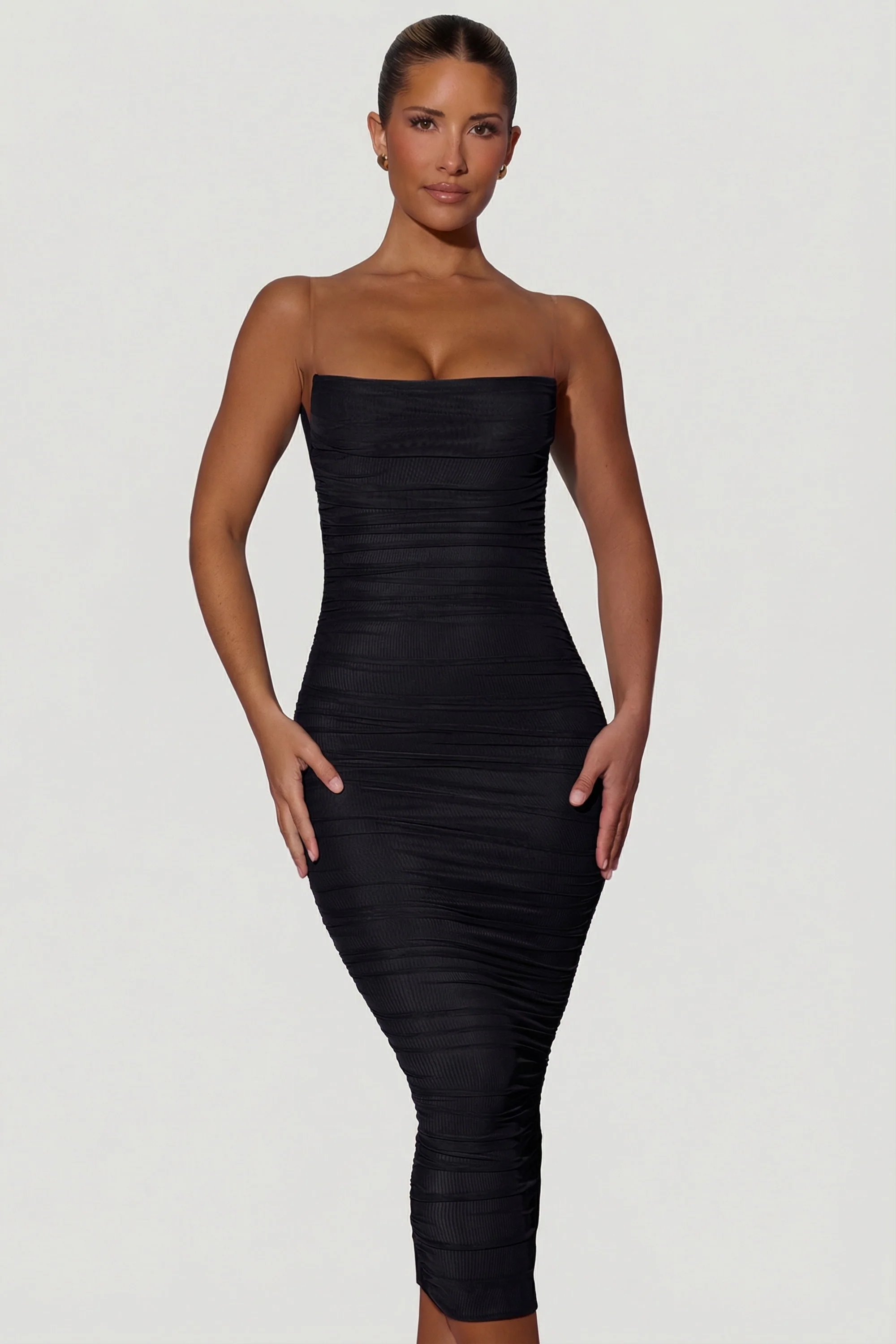 Ruched Backless Bodycon Midaxi Dress in Black - Image 7