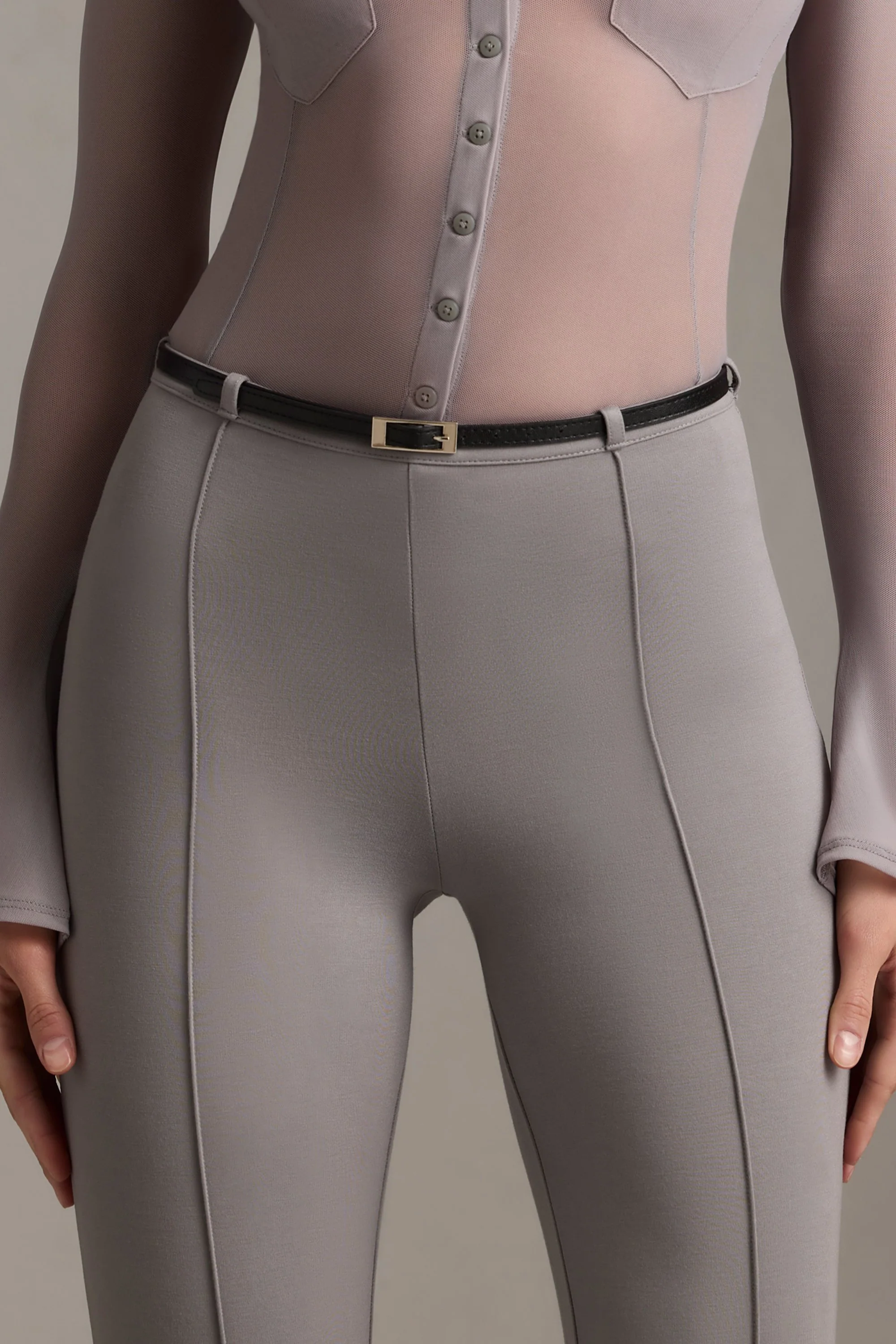 Low-Rise Flared Trousers in Grey - Image 4