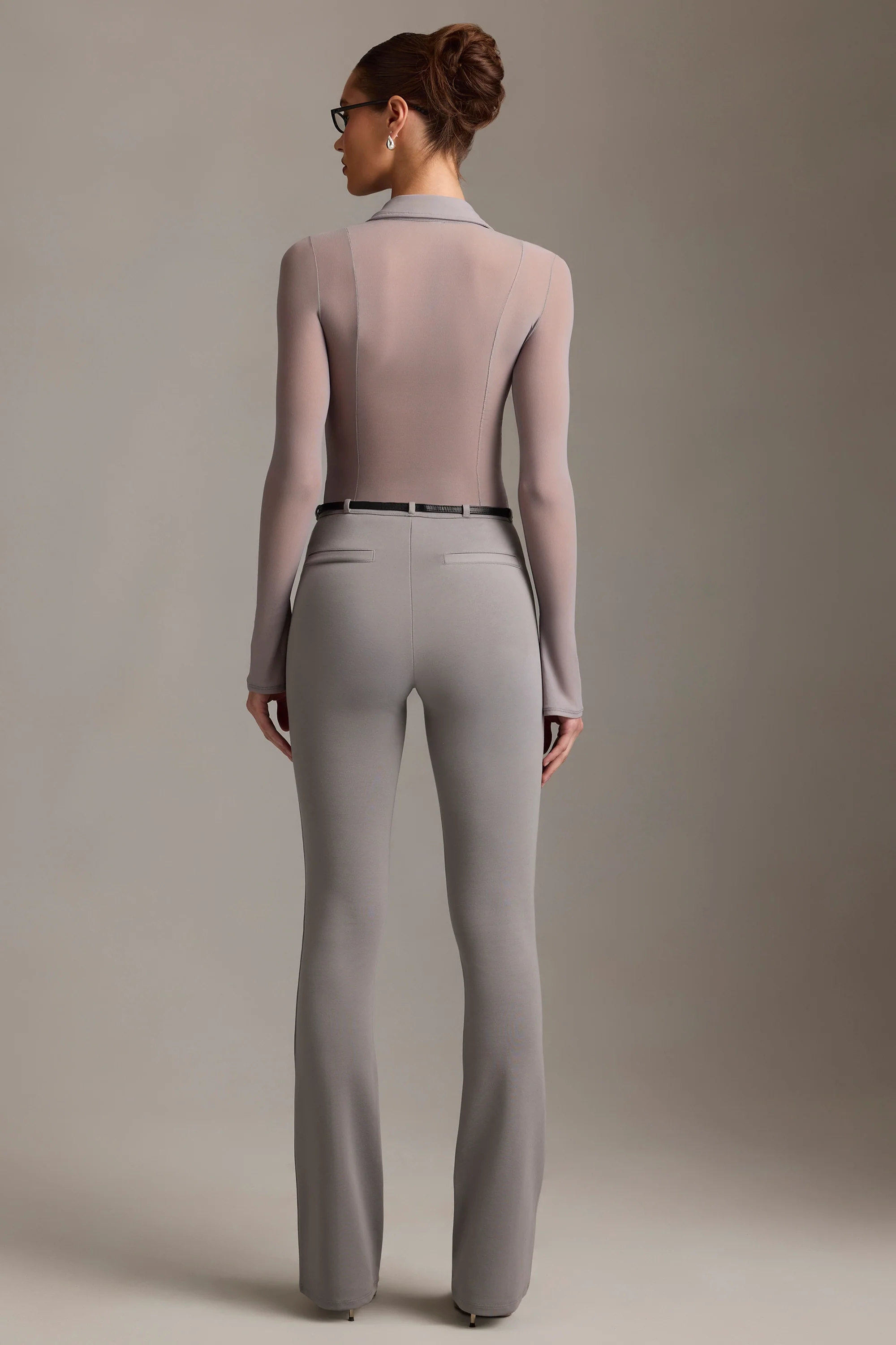 Low-Rise Flared Trousers in Grey - Image 7