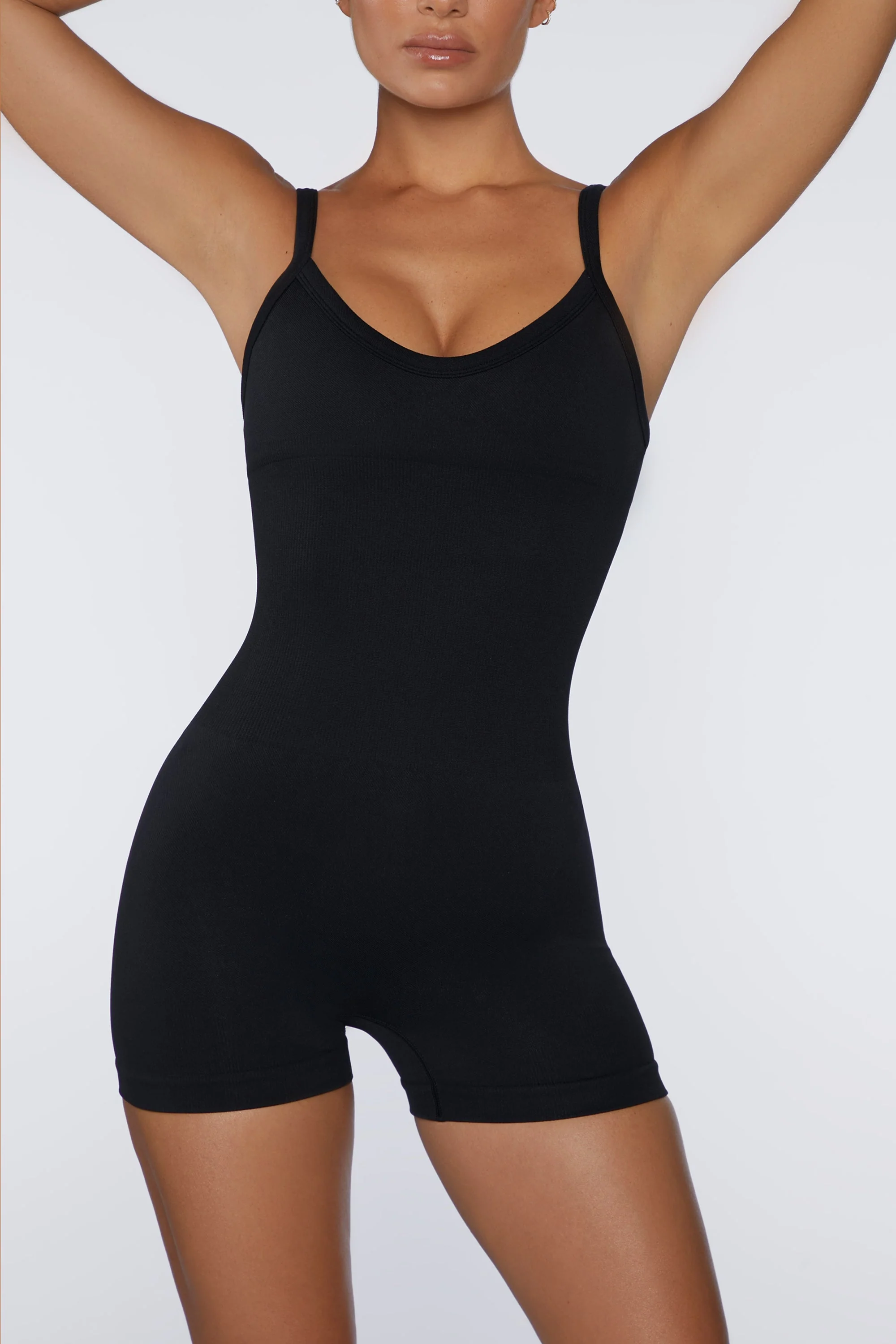 Seamless Micro Rib Scoop-Neck Unitard in Black - Image 6