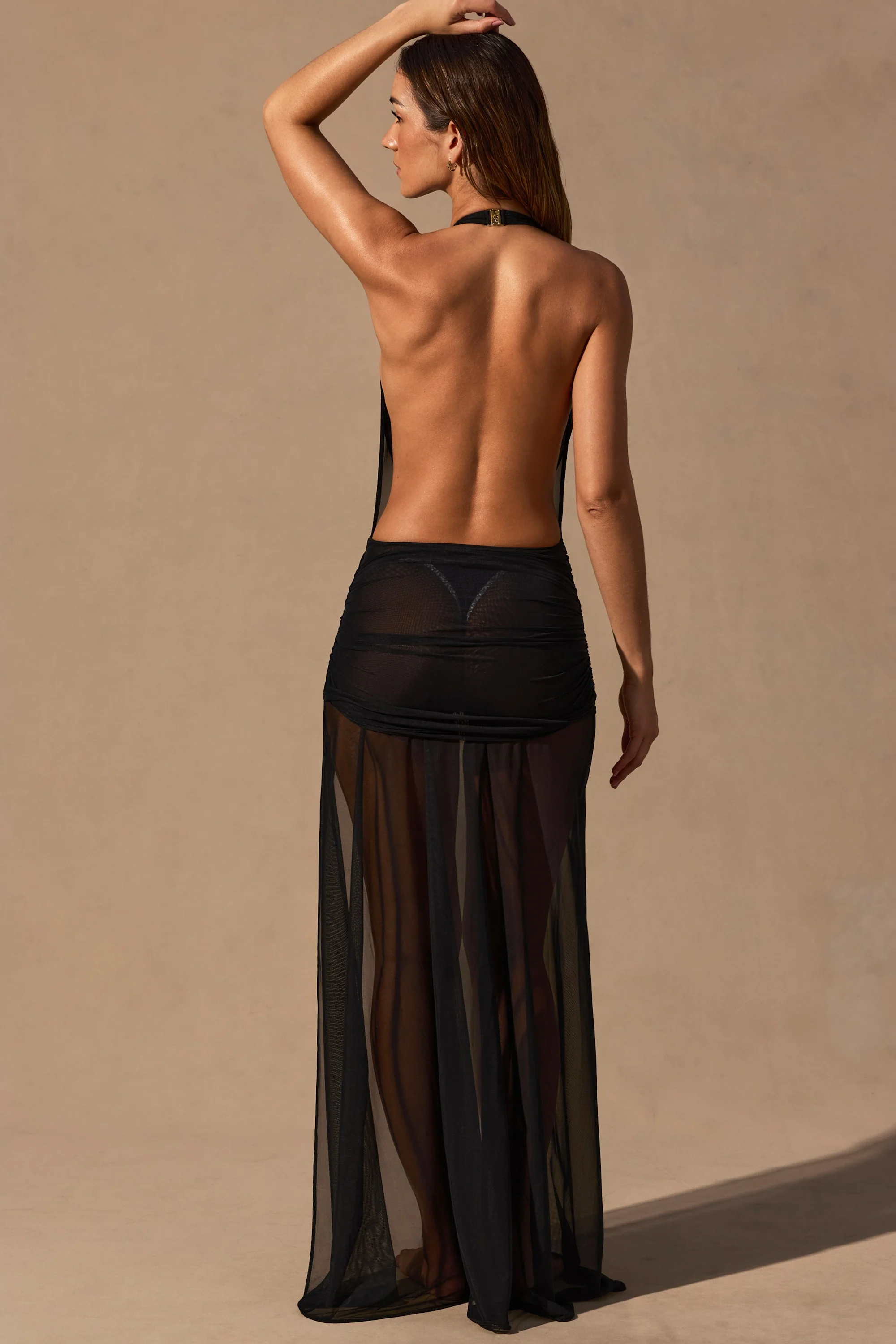 Cowl-Neck Plunge Maxi Dress in Black - Image 4