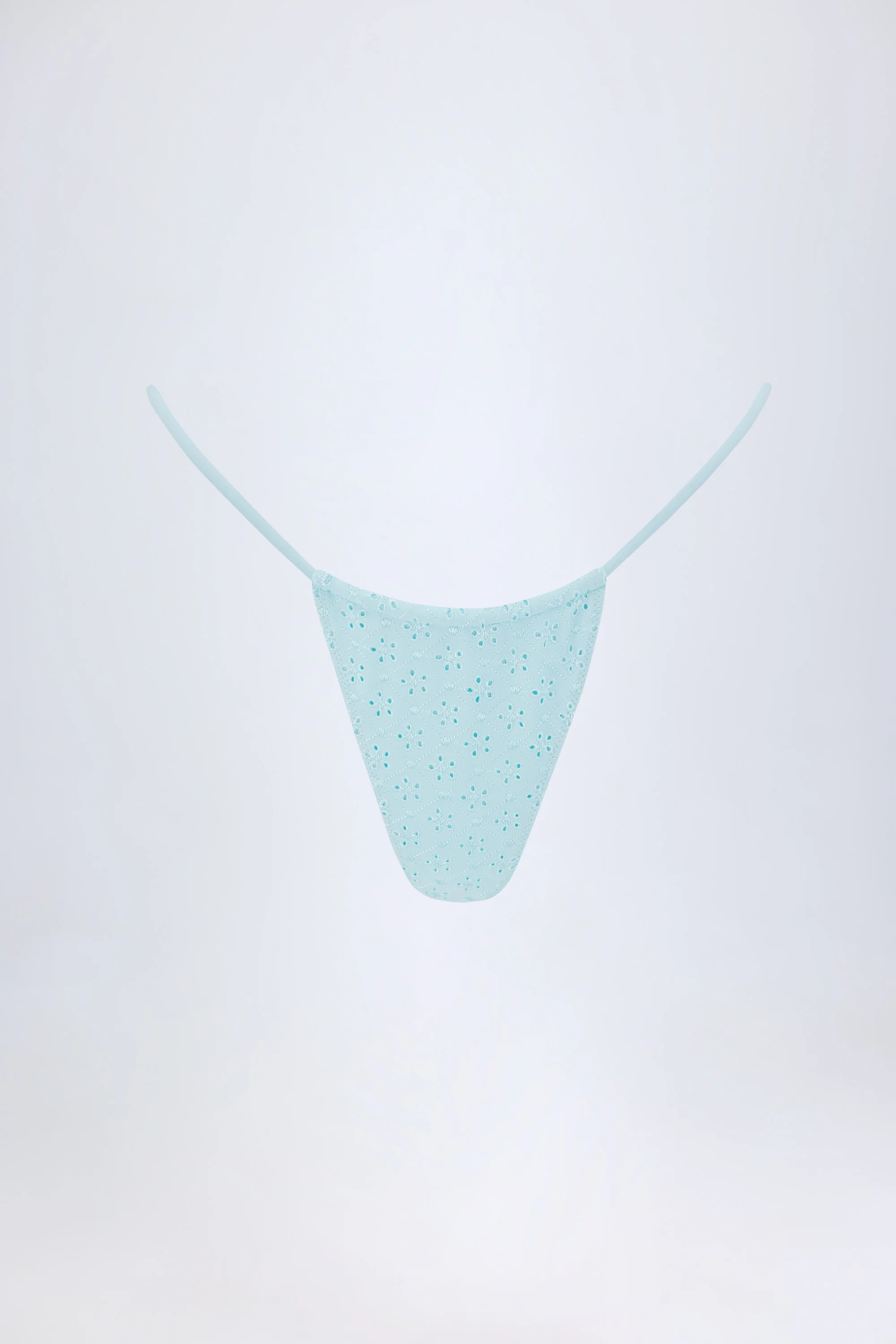 Broderie Anglaise Drawstring Bikini Bottoms in Powder Blue - Image 2