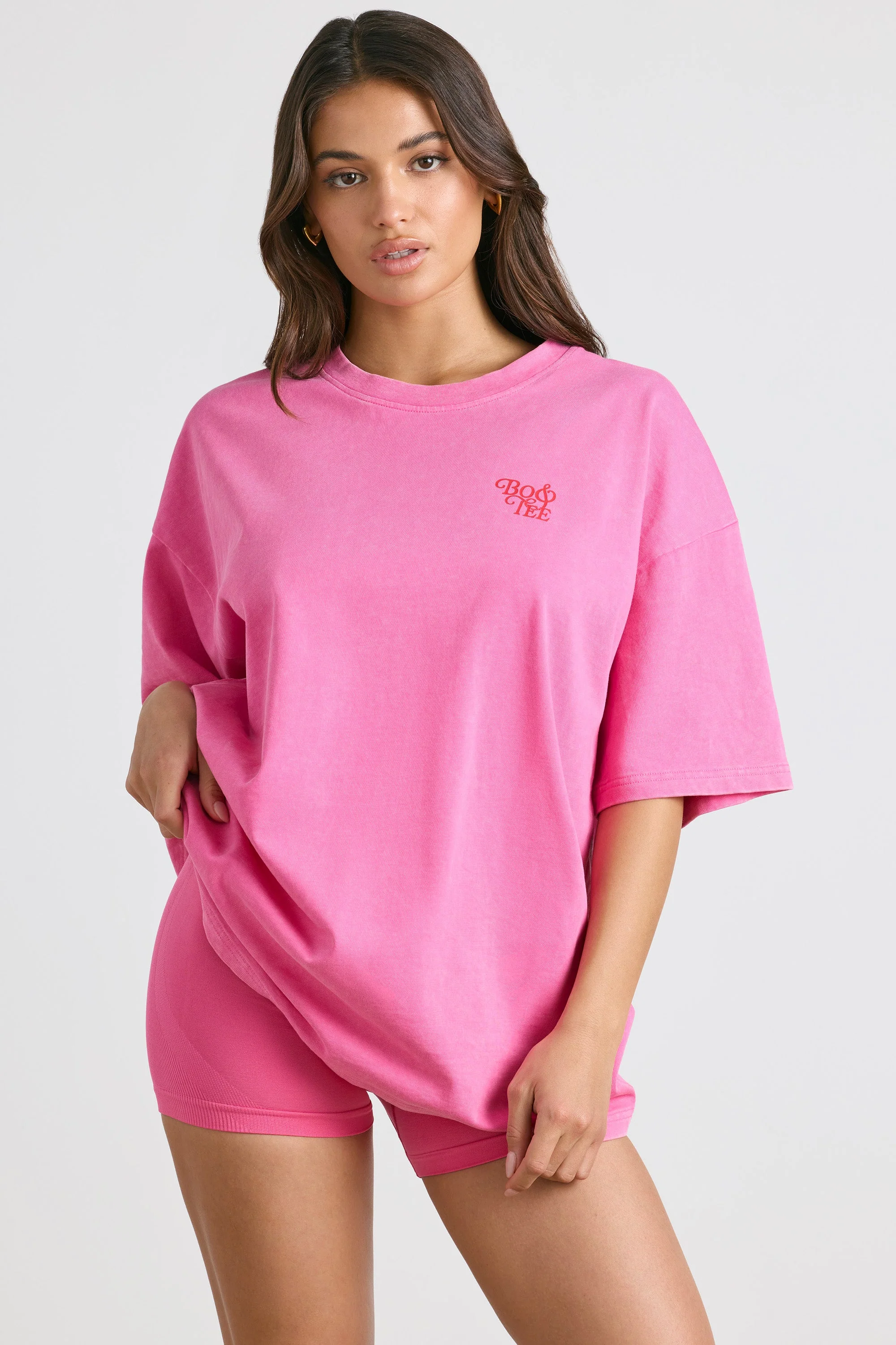 Oversized Short-Sleeve T-shirt in Hot Pink - Image 8