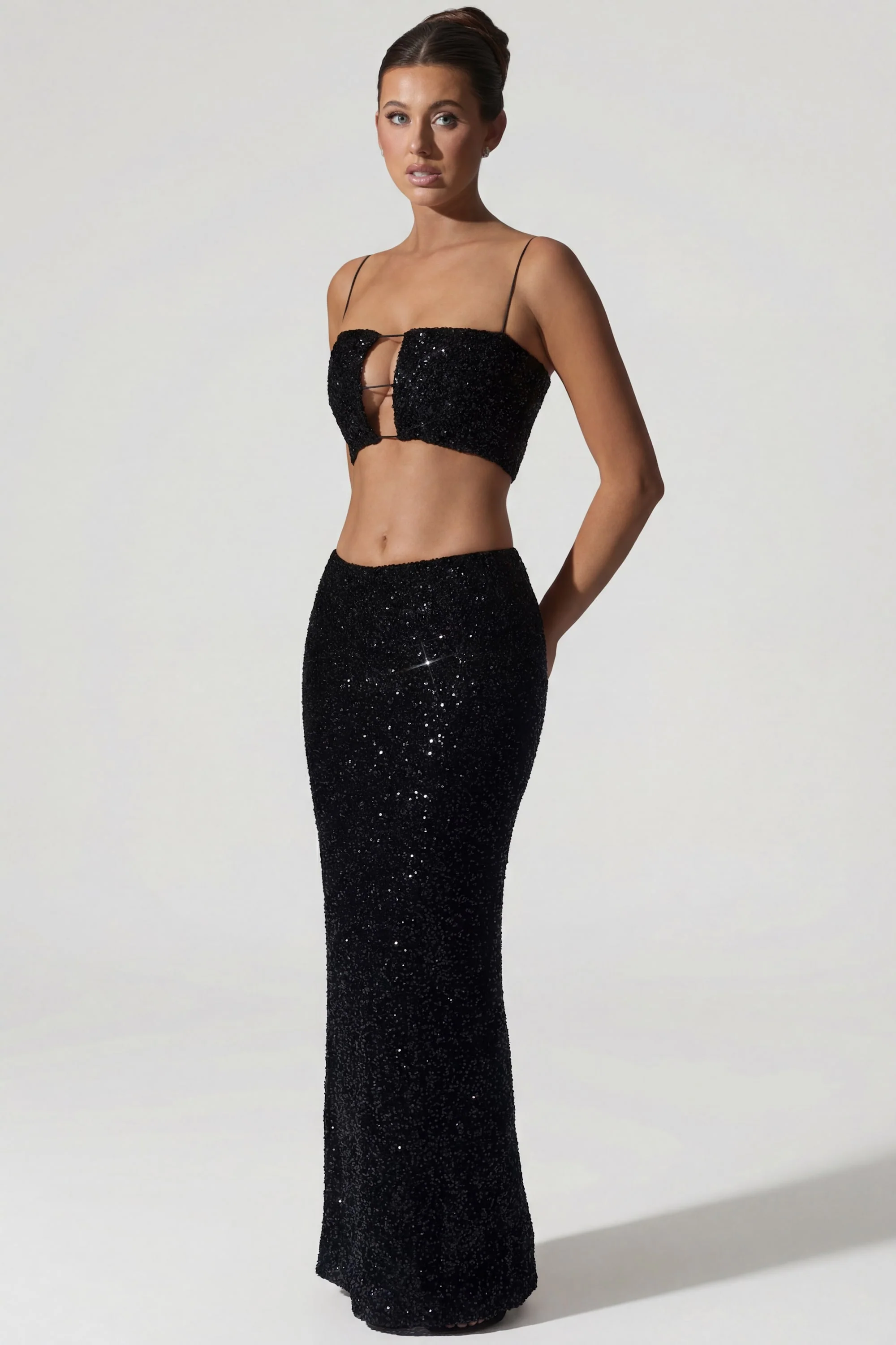 Embellished Cut-Out Crop Top in Black - Image 7