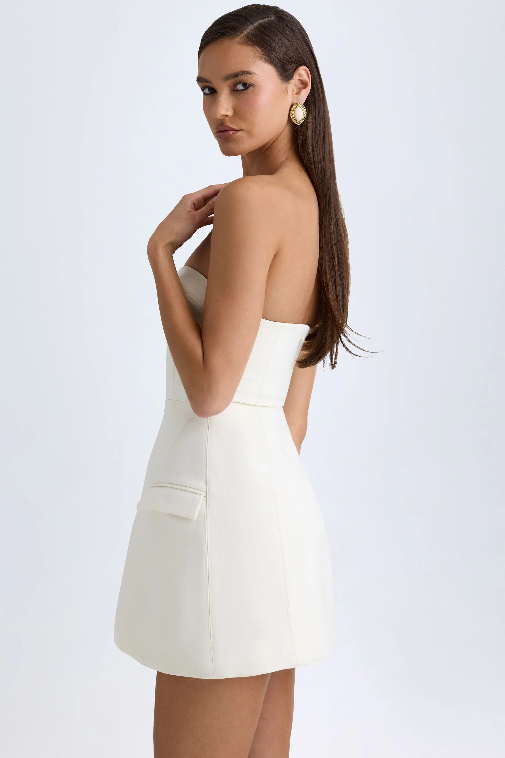 Strapless Structured Tulip Mini Dress in Vanilla - Image 4