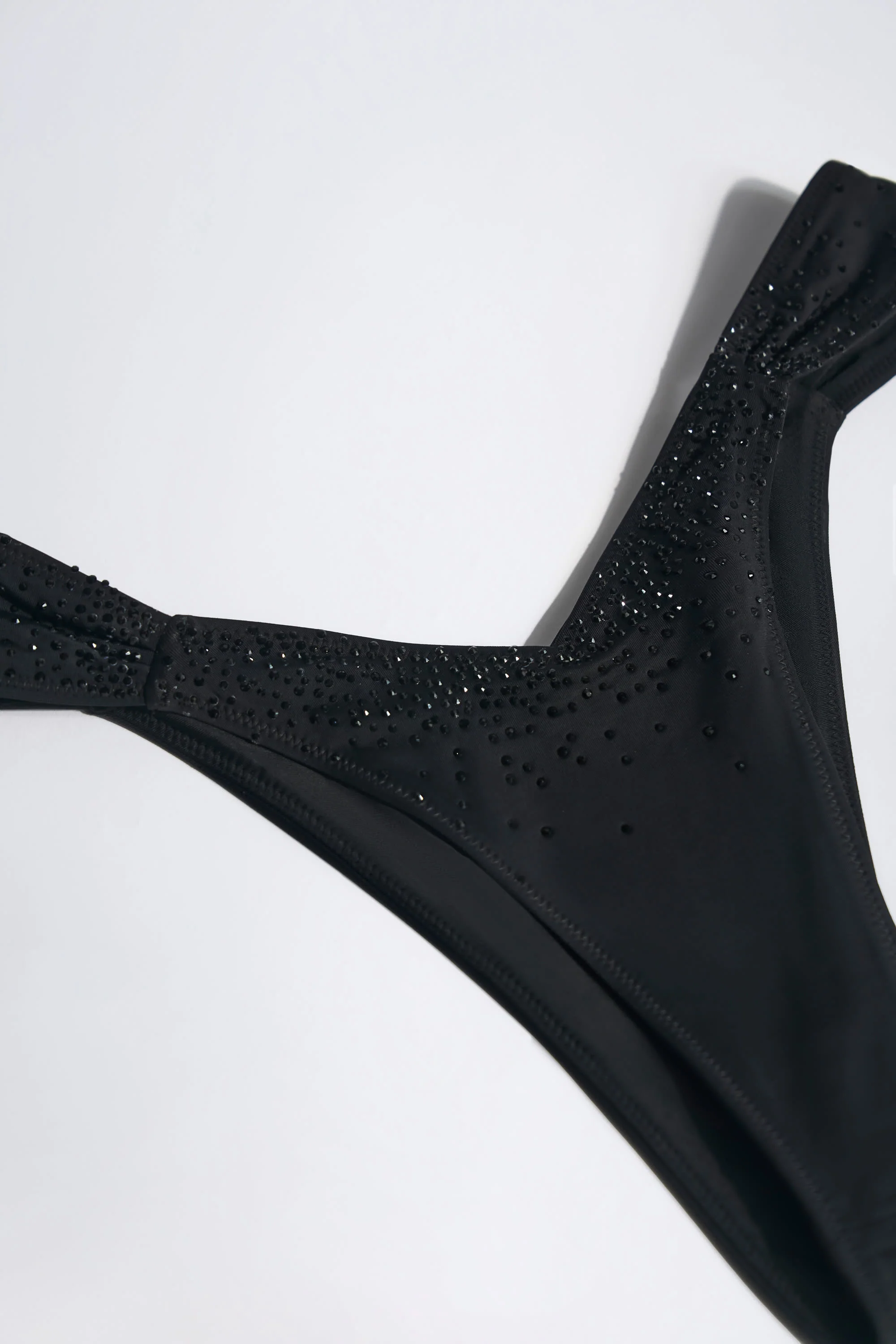 Embellished Ruched Cheeky Bikini Bottoms in Black - Image 4