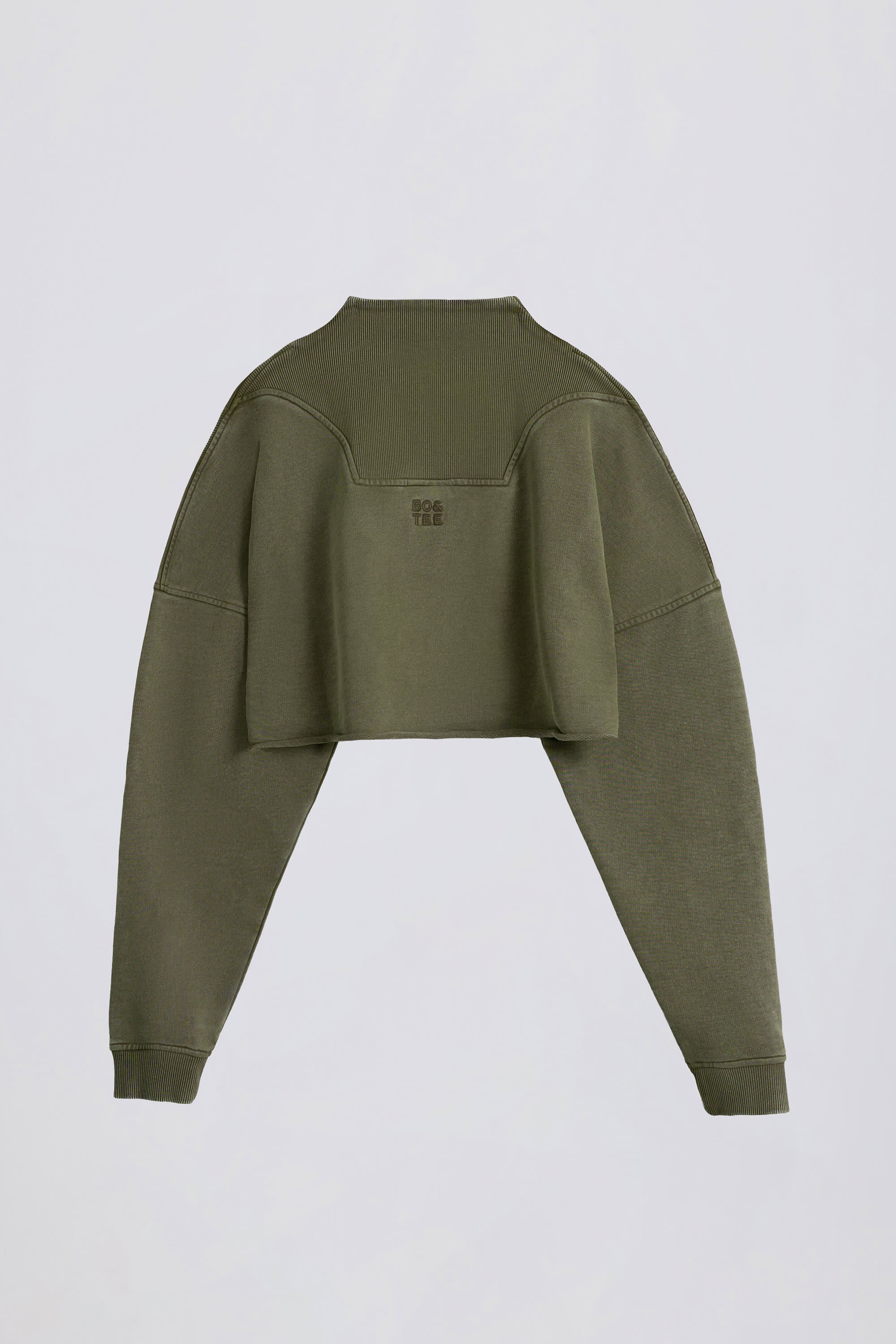 Cotton Jersey Acid Wash Cropped Sweatshirt in Light Green - Image 3
