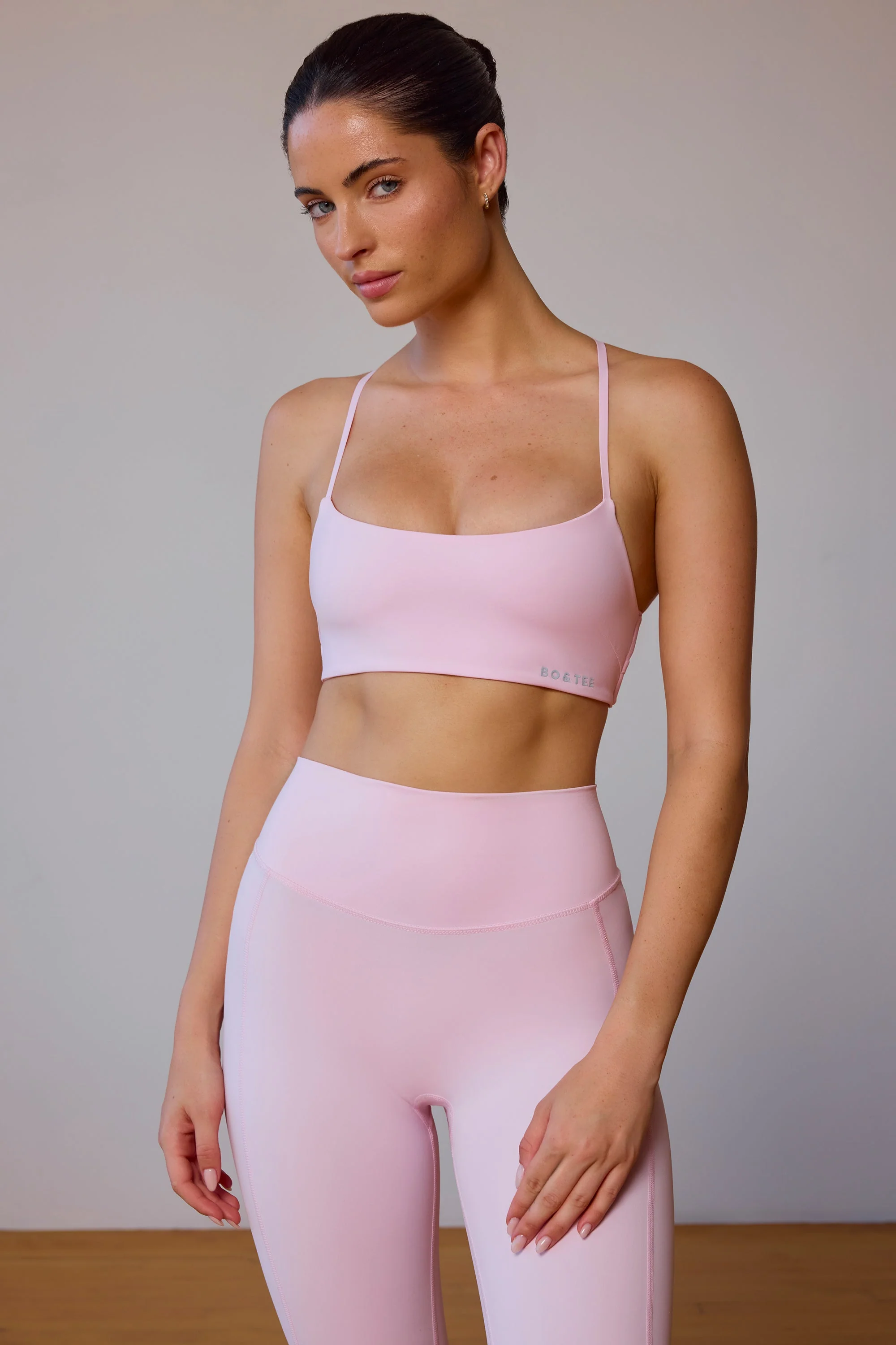 Cross-Back Sports Bra in Soft Pink - Image 2