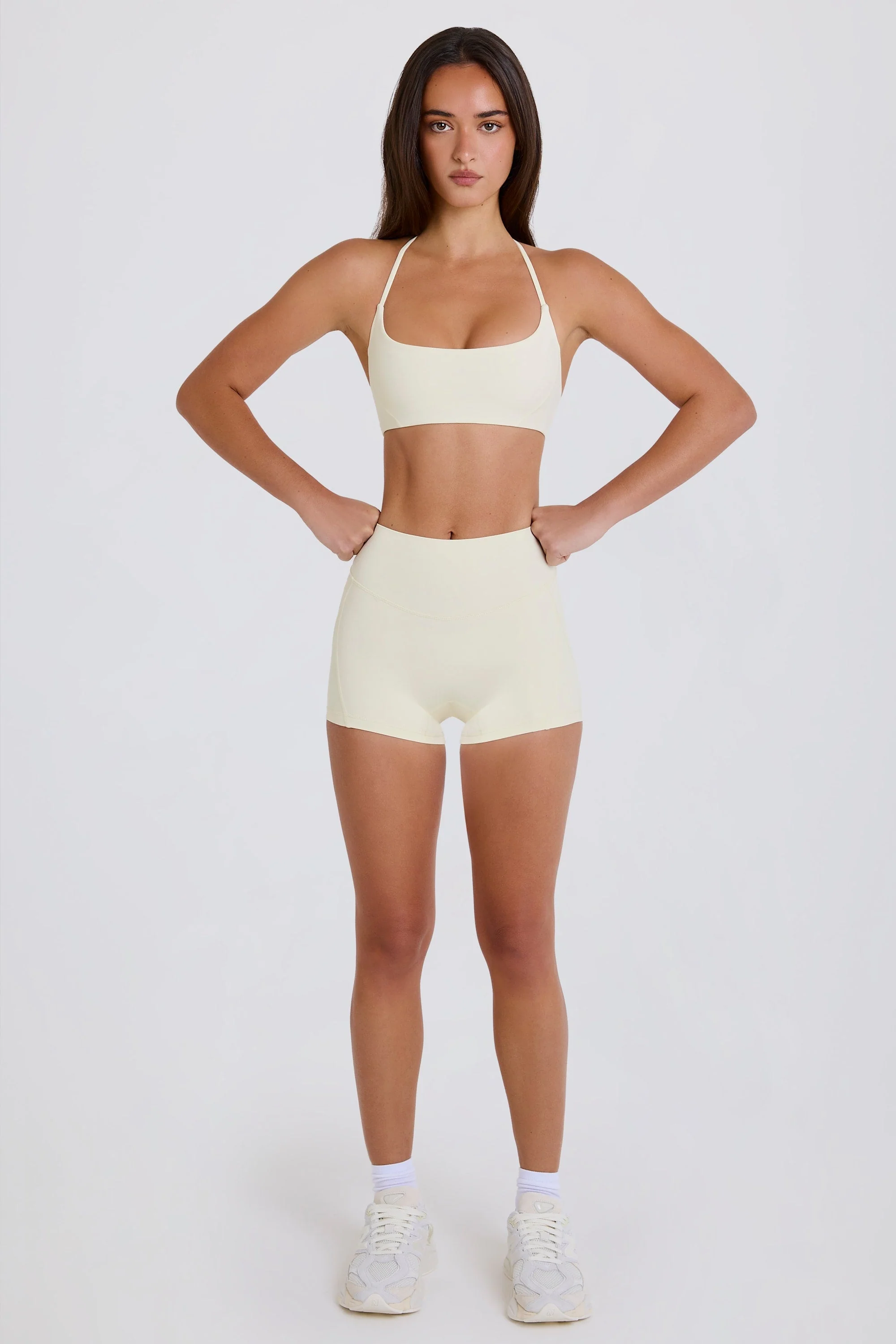 Four-Way Stretch High-Waist Mini Shorts in Cream - Image 2