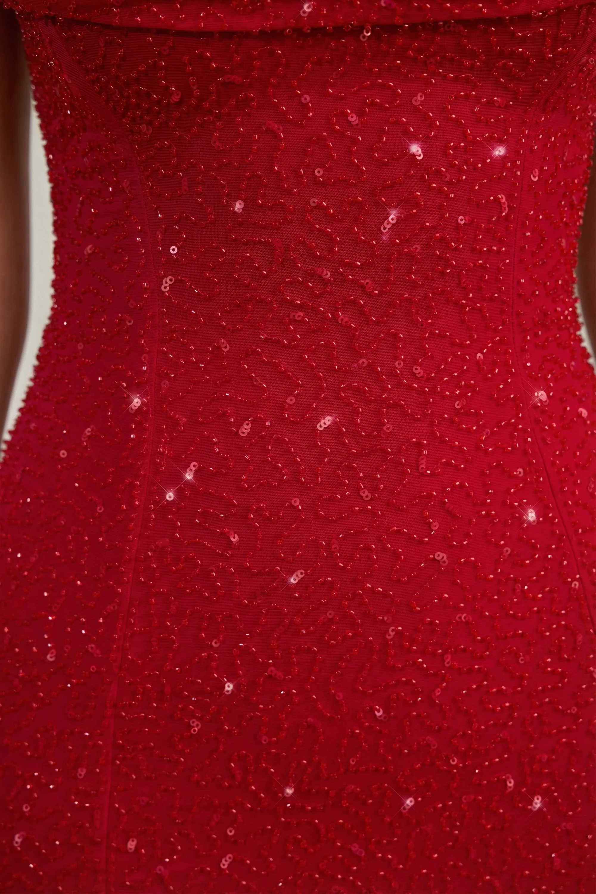 Embellished Strapless Cowl-Neck Mini Dress in True Red - Image 5