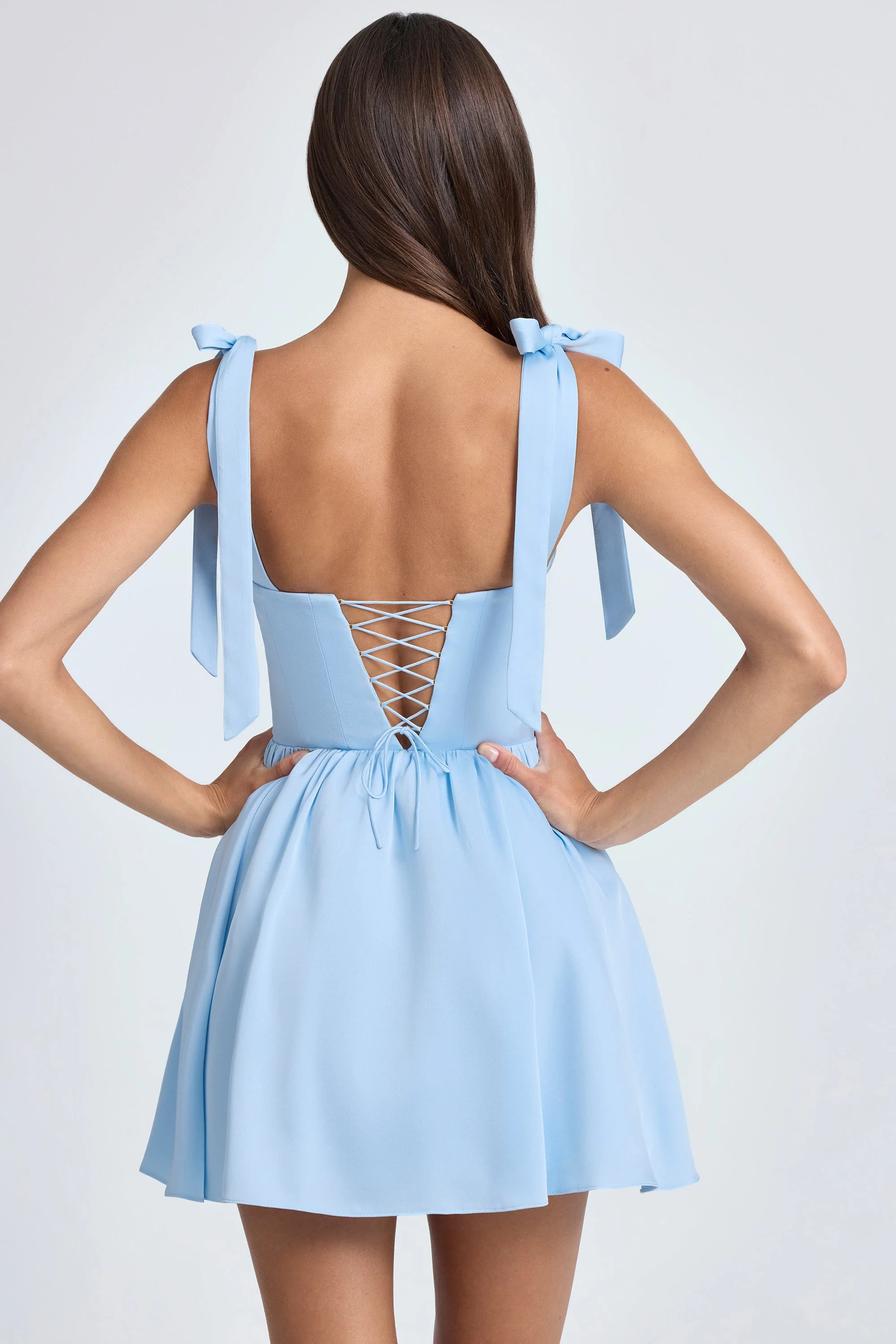 Draped Corset Mini Dress in Powder Blue - Image 2