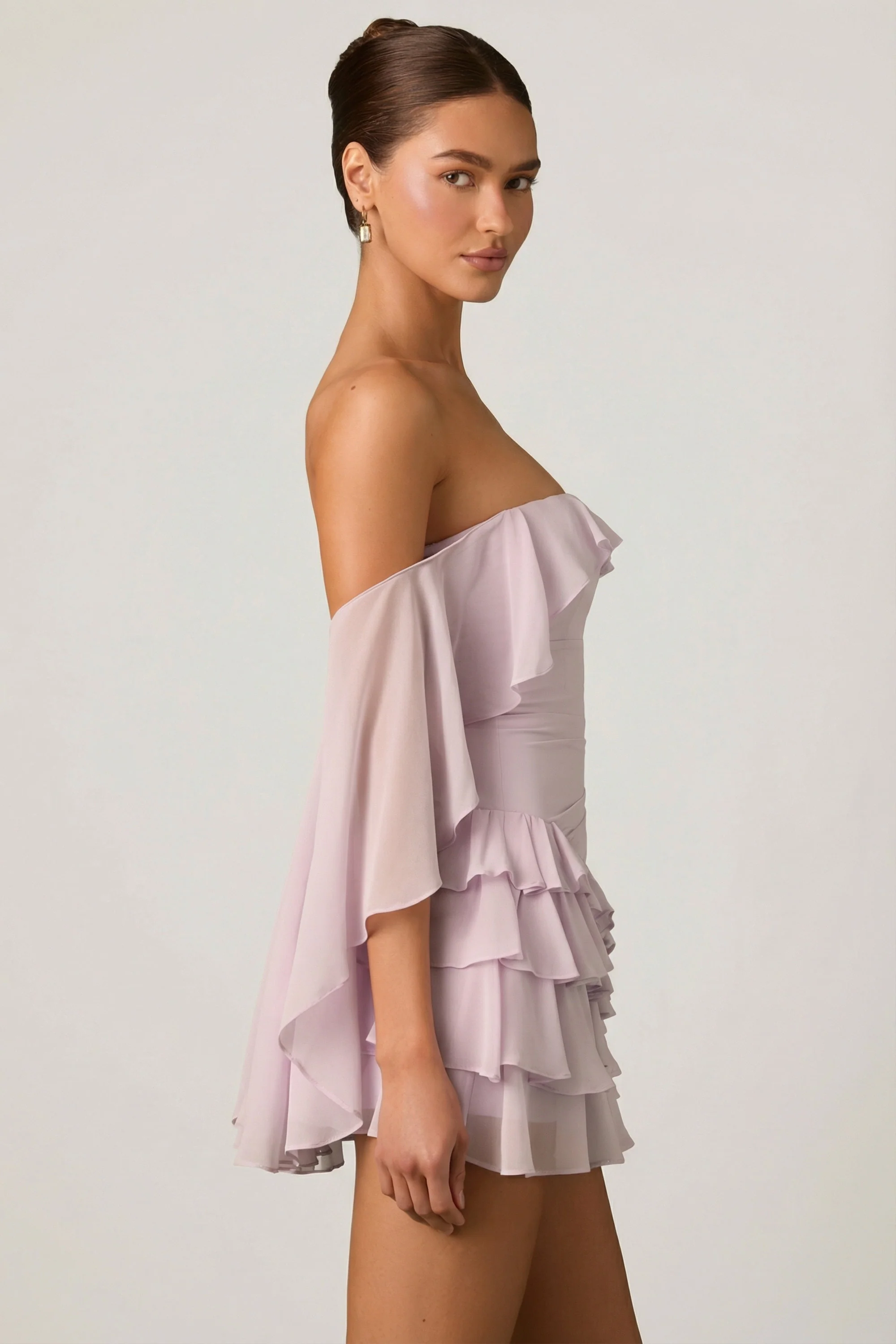 Off-Shoulder Ruffled Mini Dress in Lilac - Image 4