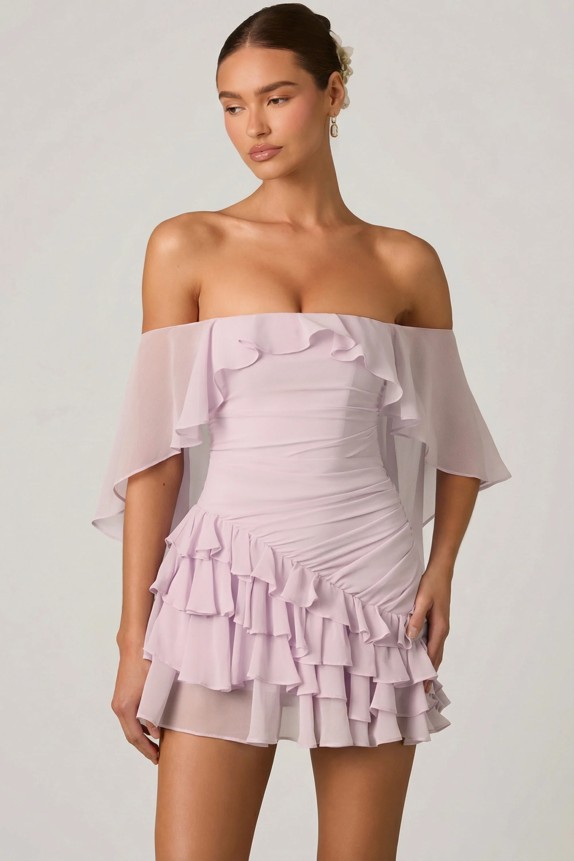 Off-Shoulder Ruffled Mini Dress in Lilac - Image 6