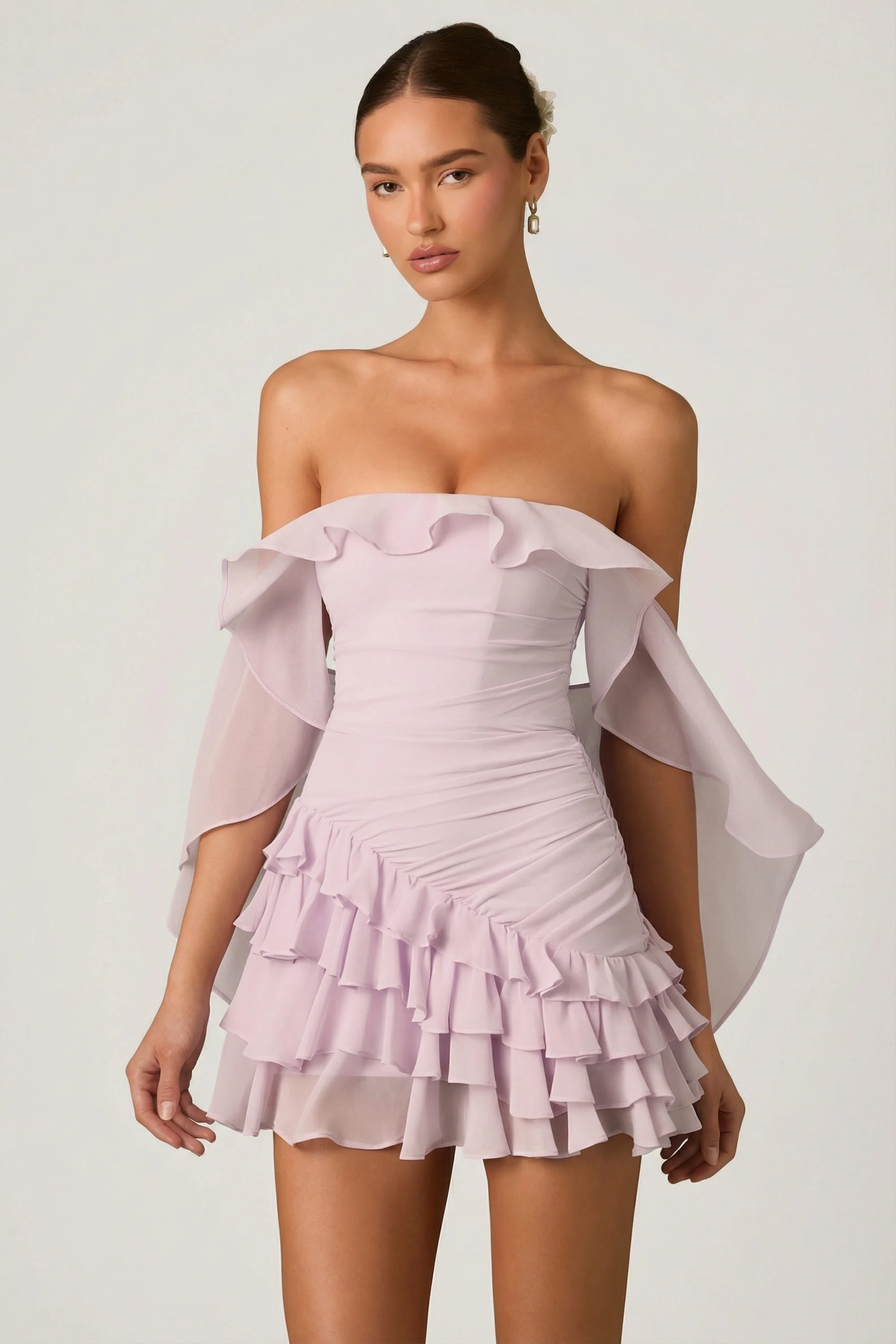 Off-Shoulder Ruffled Mini Dress in Lilac - Image 8