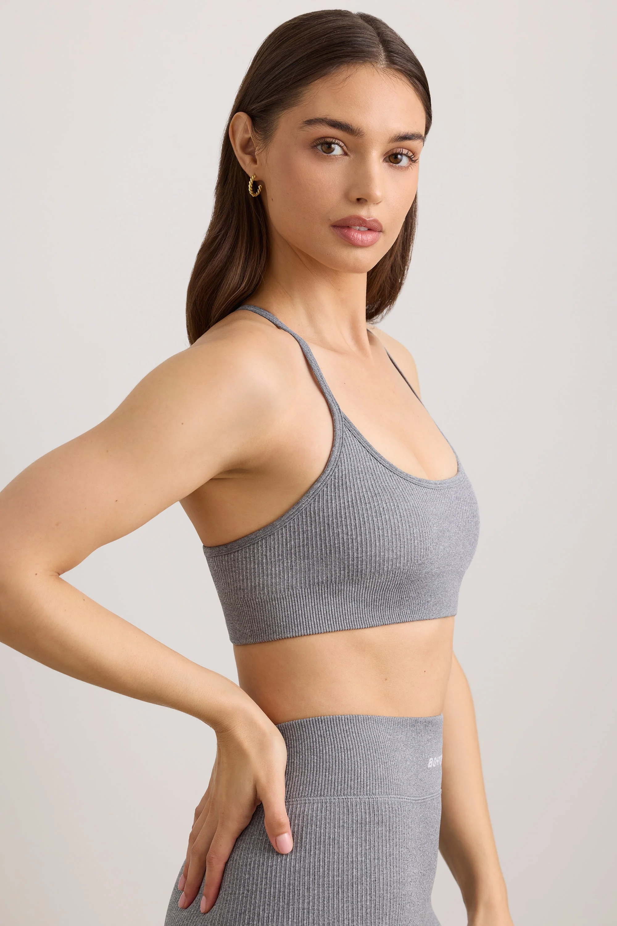 FlexiRib Scoop Neck Sports Bra in Grey Melange - Image 3