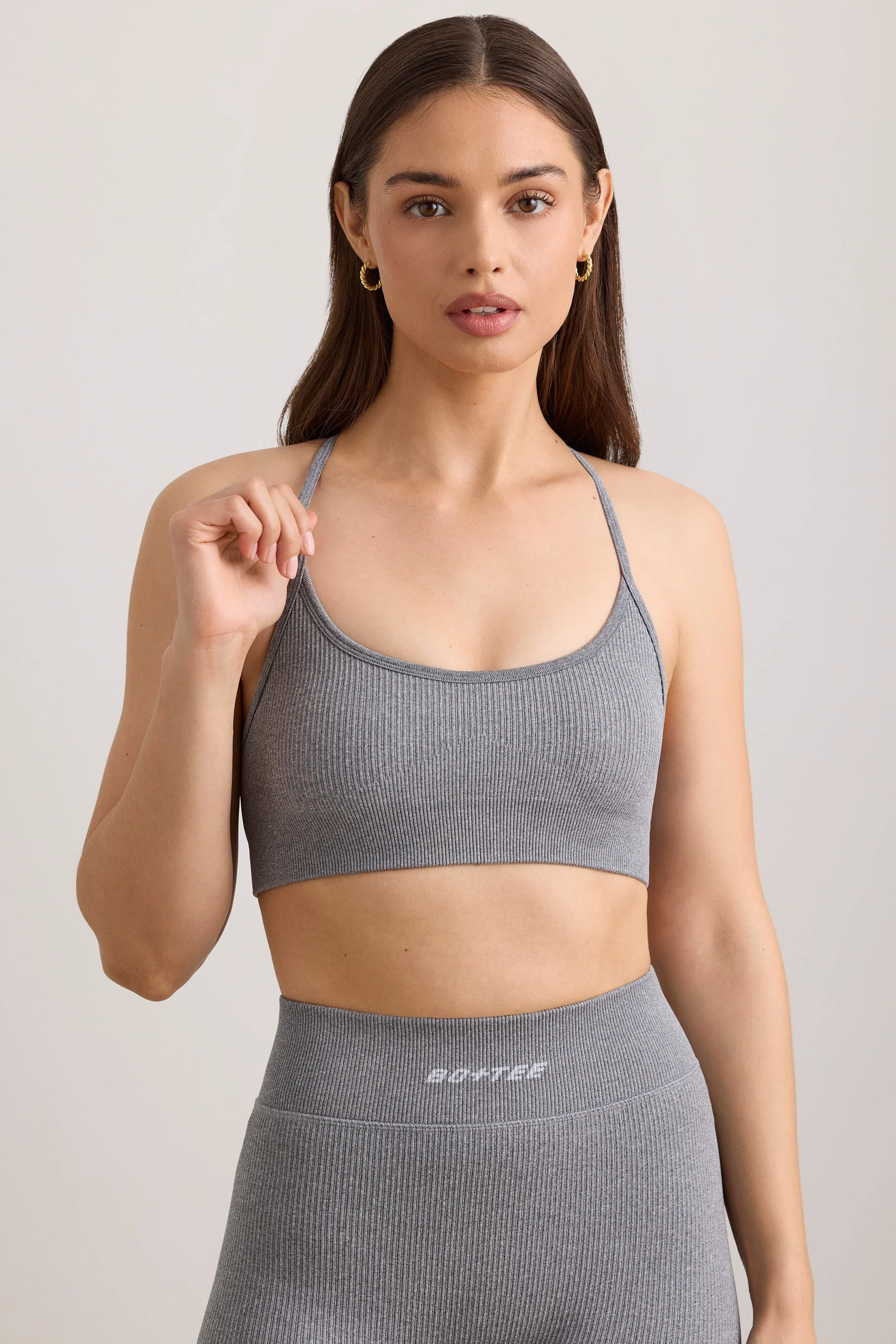 FlexiRib Scoop Neck Sports Bra in Grey Melange - Image 5