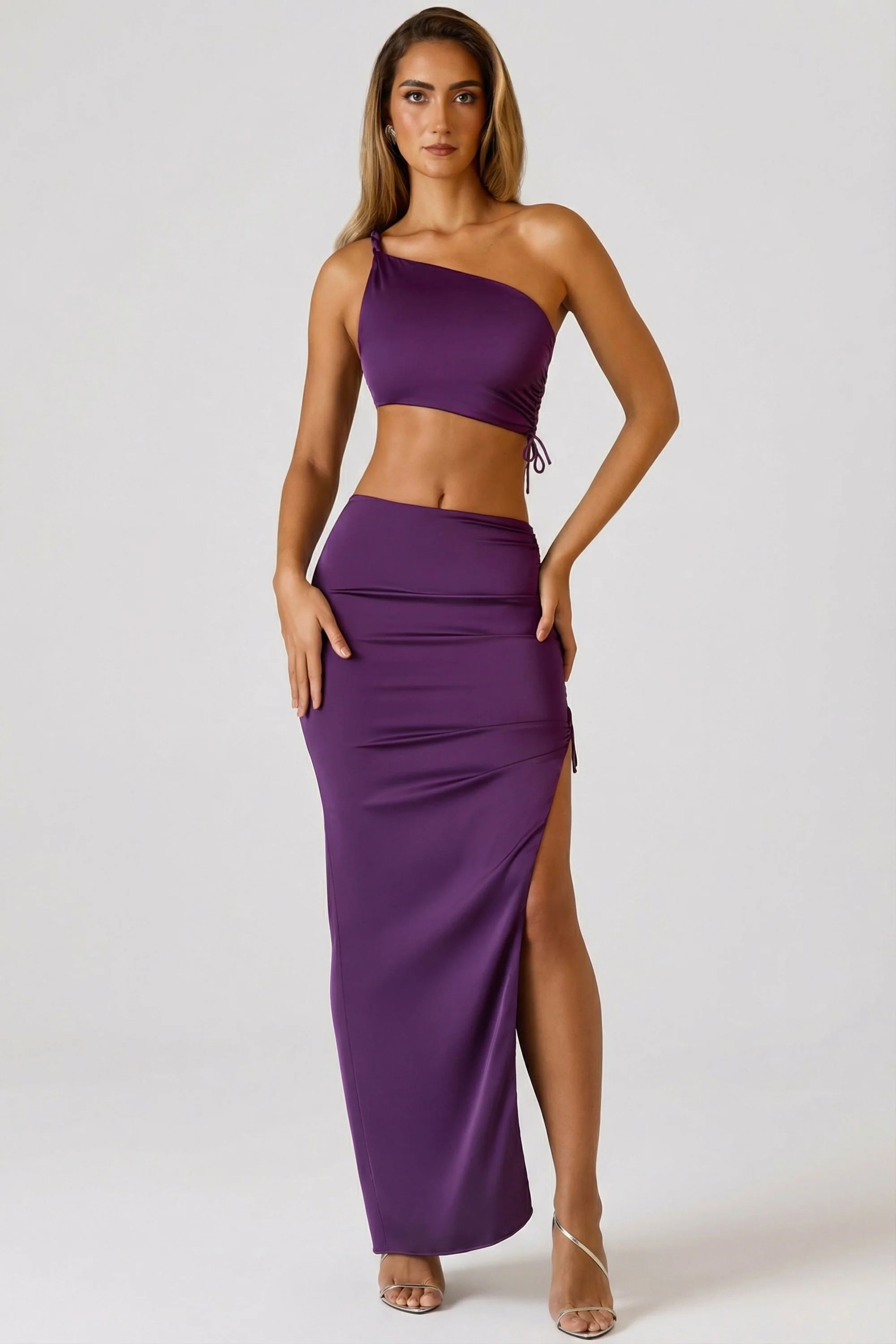Ruched Asymmetric Crop Top in Plum - Image 6