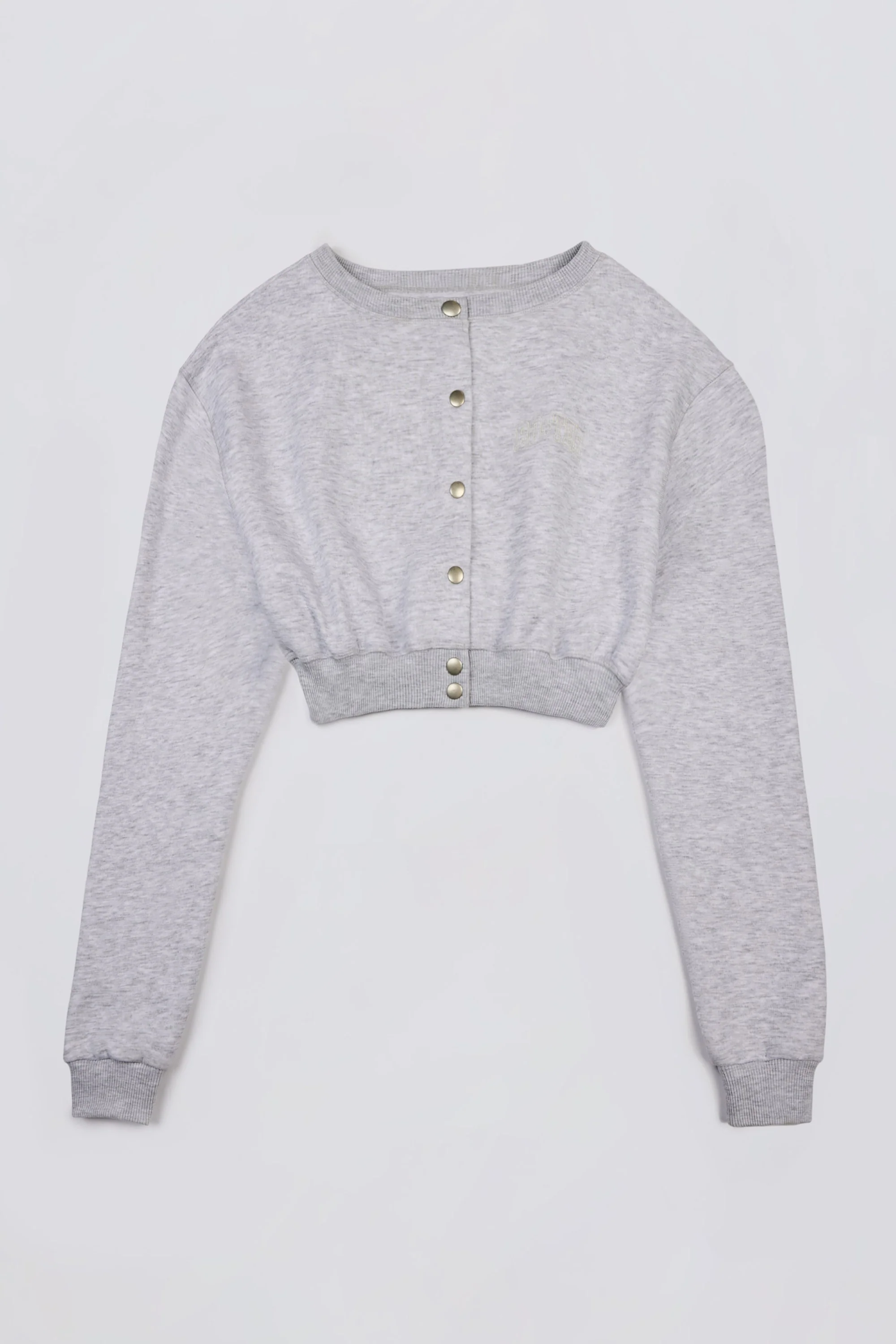 Premium Brushed Jersey Button-Up Cropped Cardigan in Grey Marl - Image 4