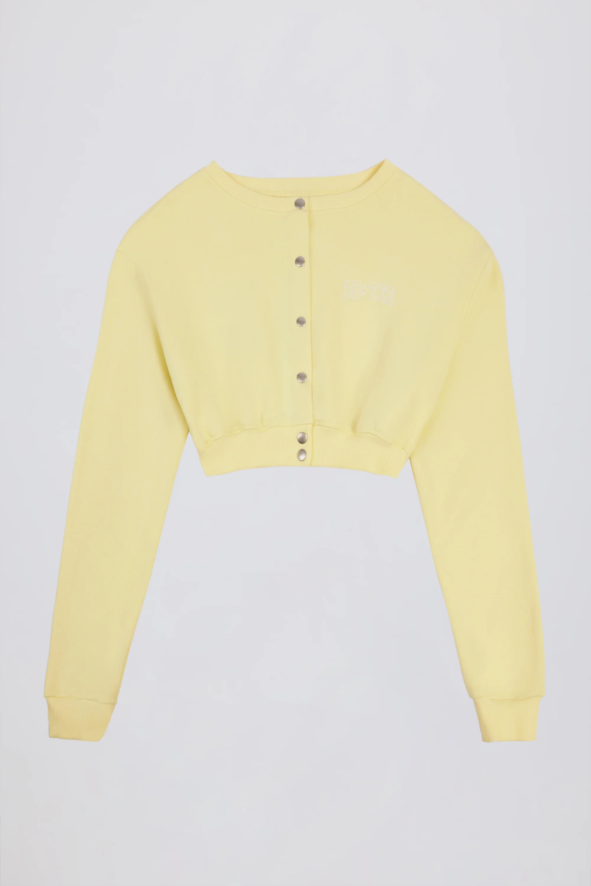 Premium Brushed Jersey Button-Up Cropped Cardigan in Soft Yellow - Image 4