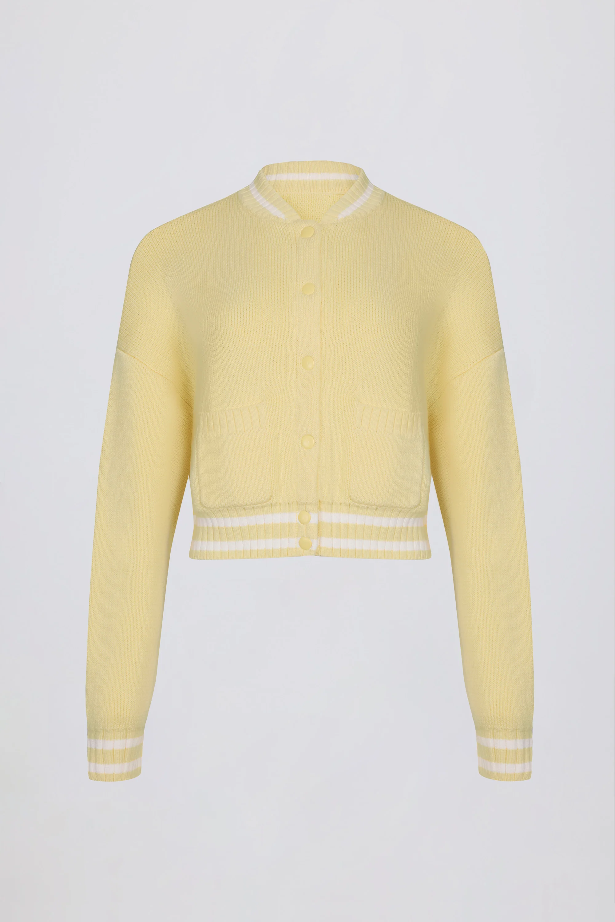Button-Up Cropped Knit Cardigan in Soft Yellow - Image 4