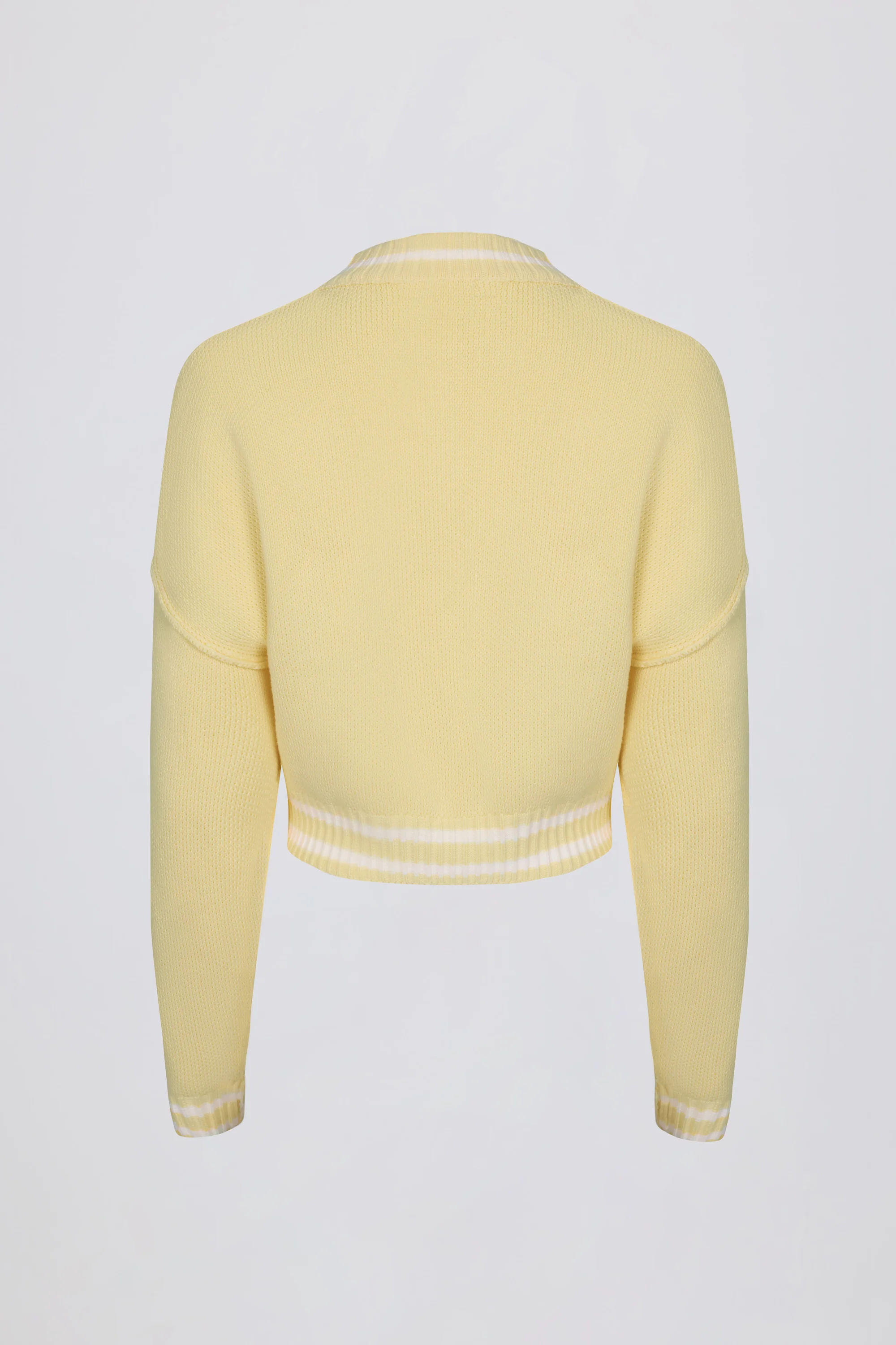 Button-Up Cropped Knit Cardigan in Soft Yellow - Image 5