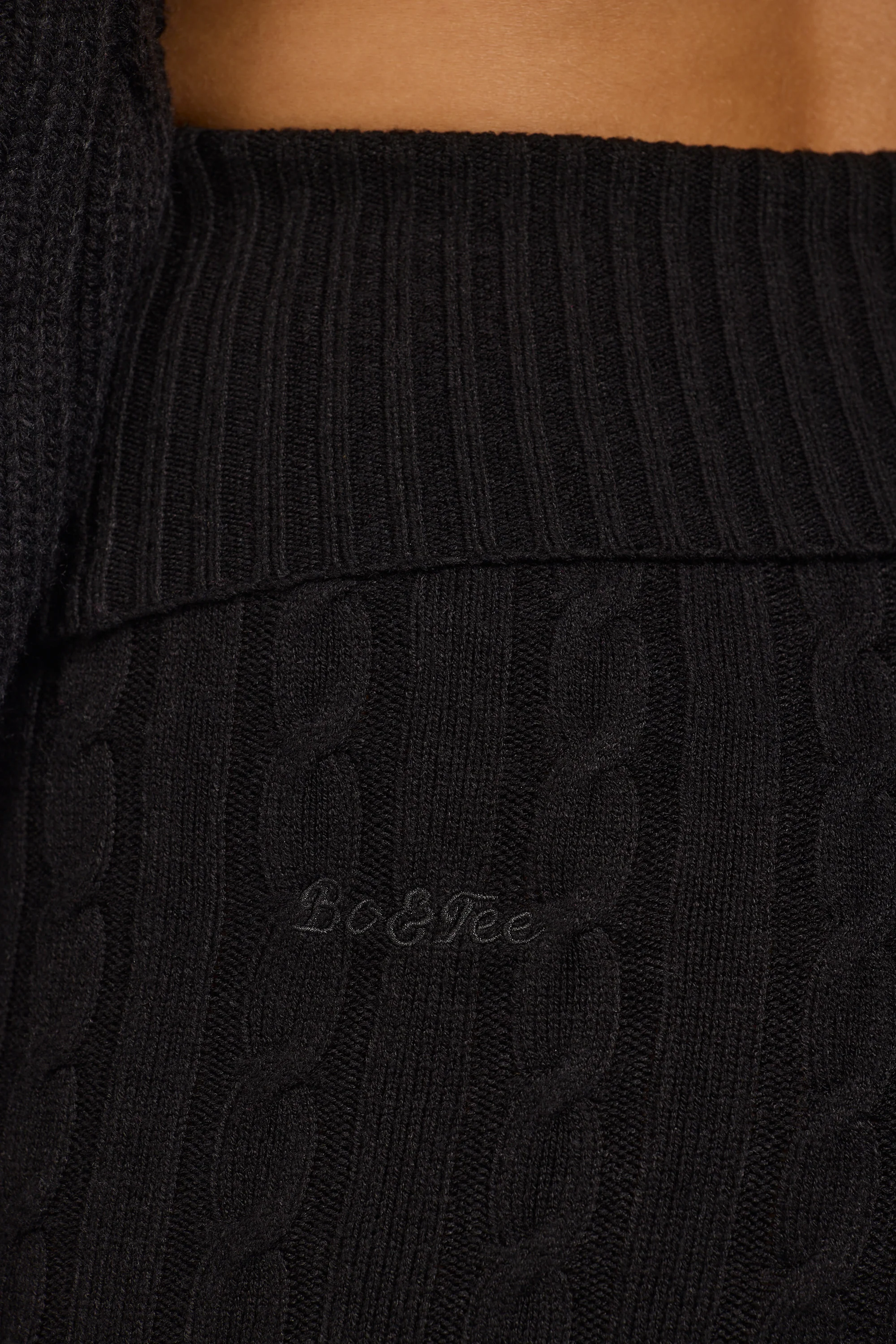 Cable Knit Foldover Flared Trousers in Black - Image 4