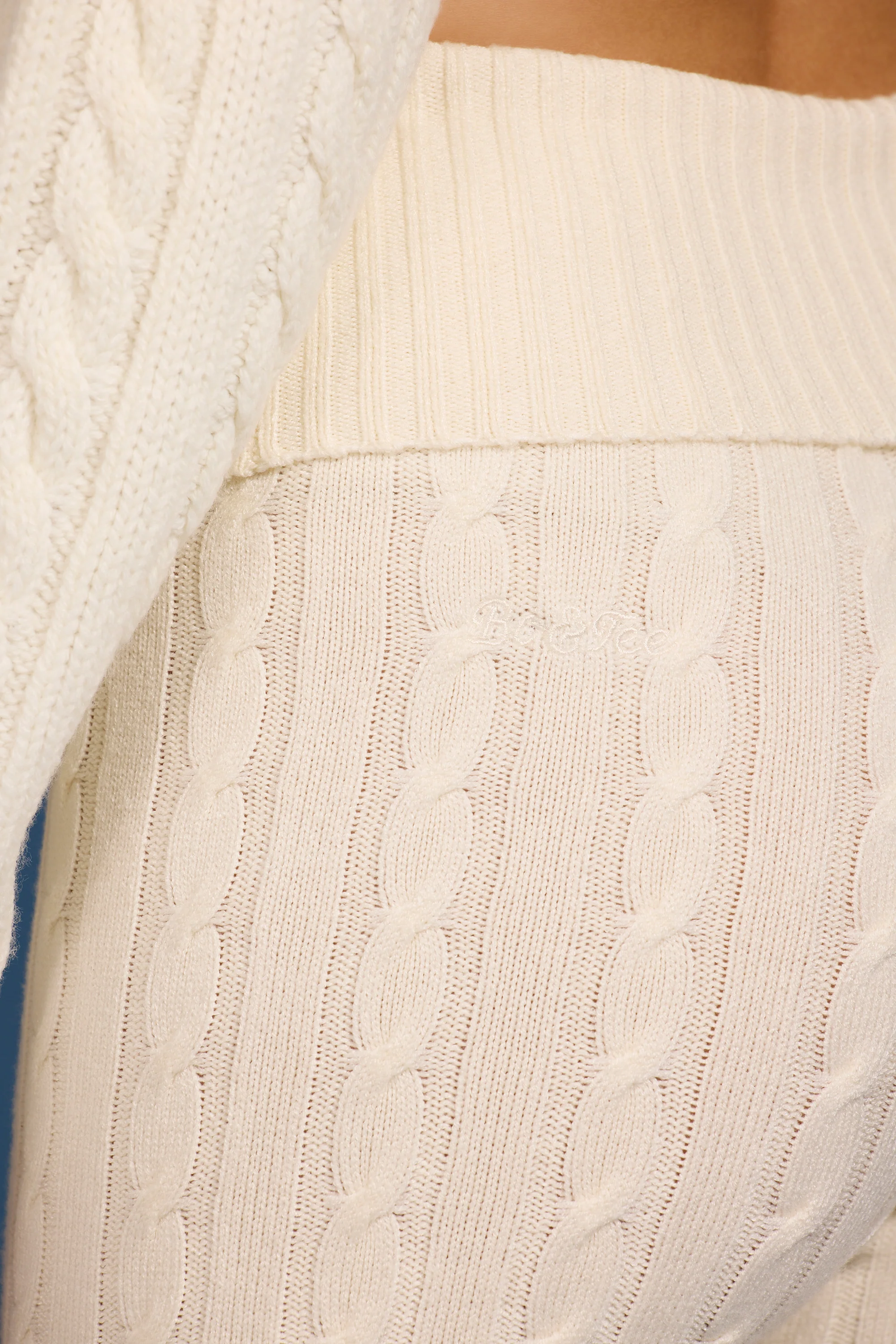 Cable Knit Foldover Flared Trousers in Cream - Image 4