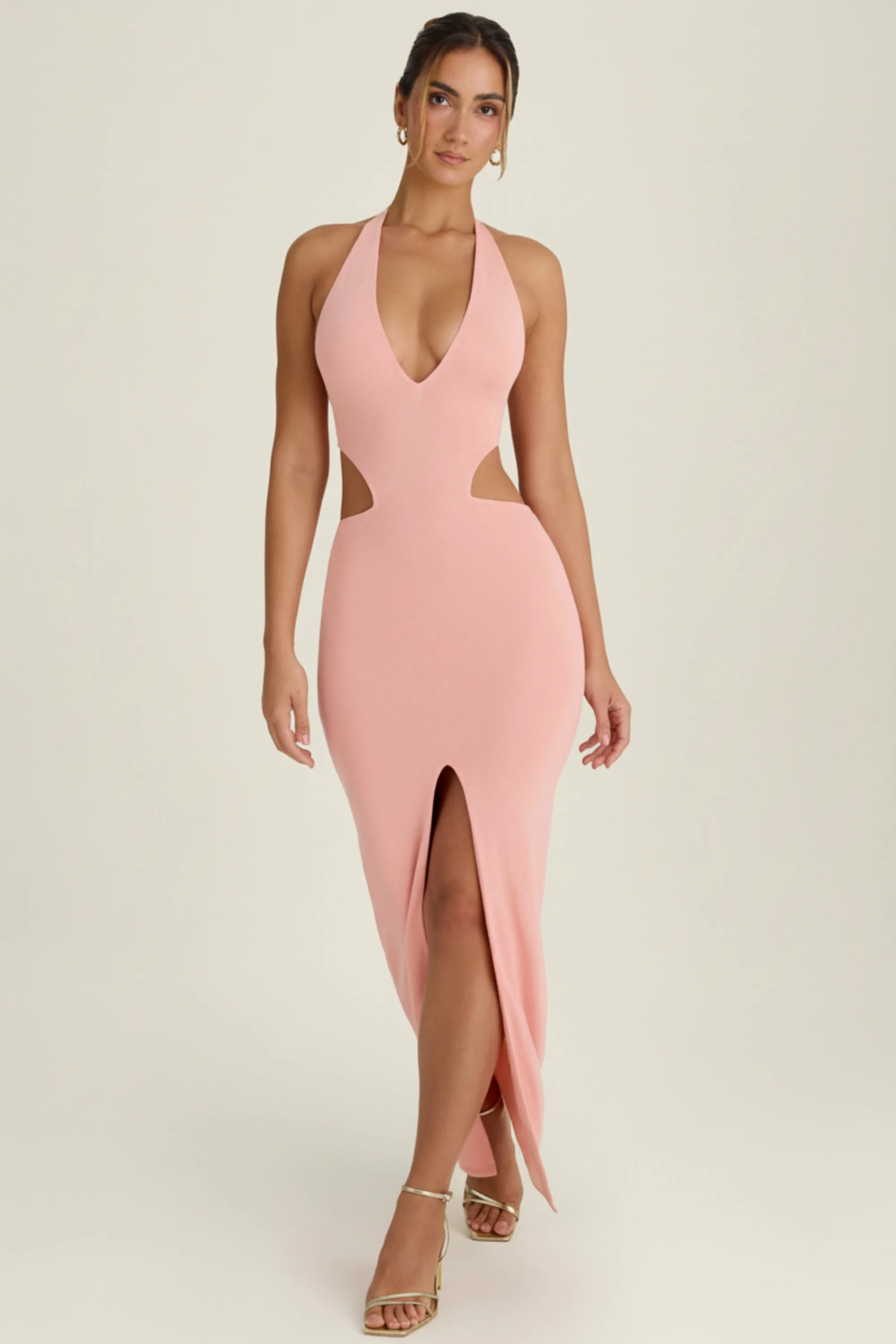 Cut-Out Halterneck Maxi Dress in Apricot Pink - Image 5