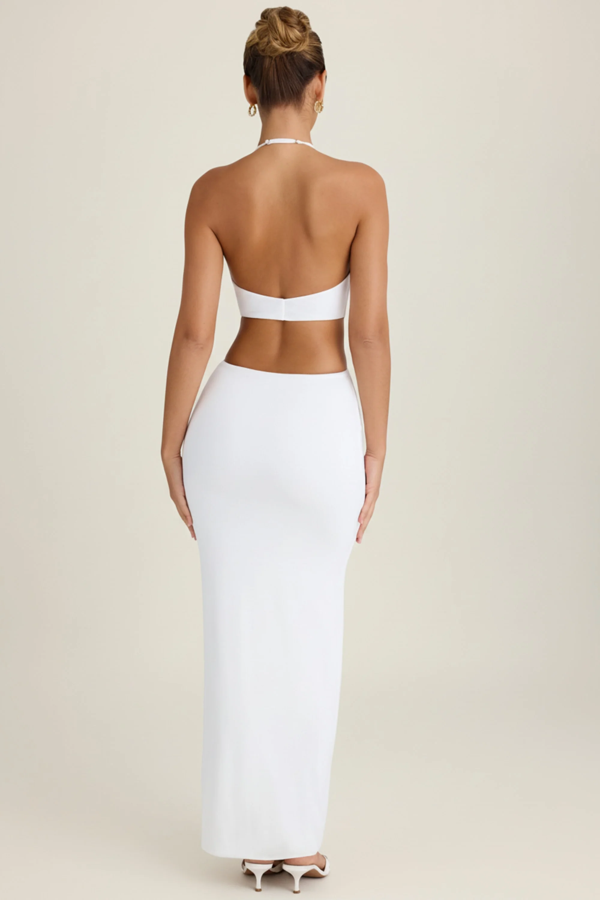 Cut-Out Halterneck Maxi Dress in White - Image 2