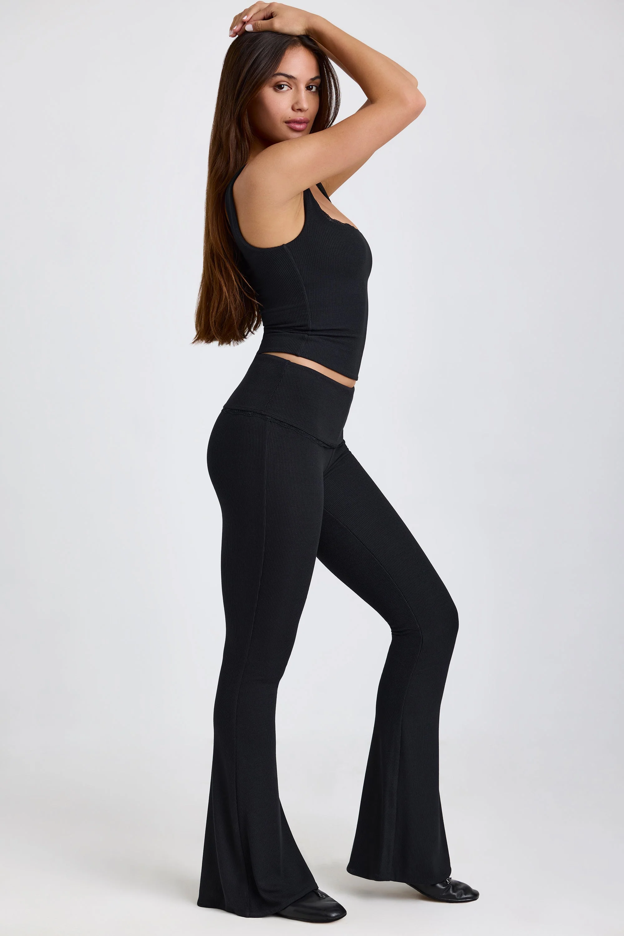 Ribbed Modal Lace-Trim Tank Top in Black - Image 3