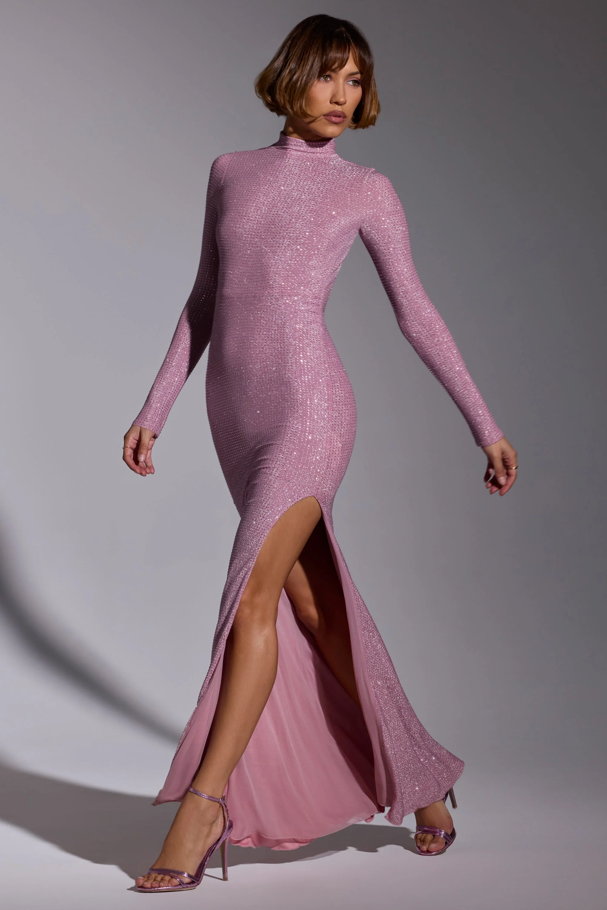 Embellished Long Sleeve Evening Gown in Light Pink - Image 9