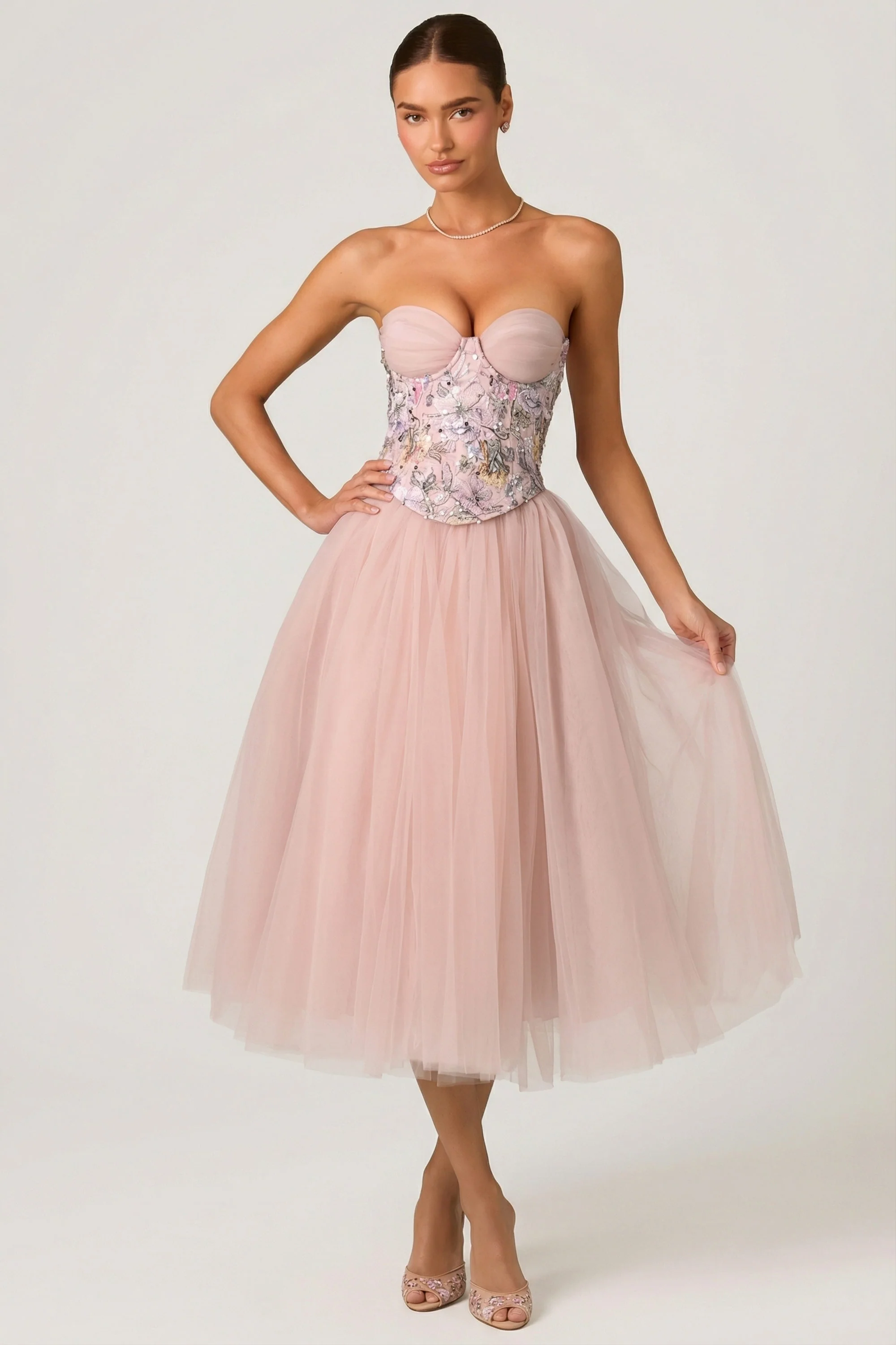 Tulle Corset Midaxi Dress in Dusty Rose - Image 4