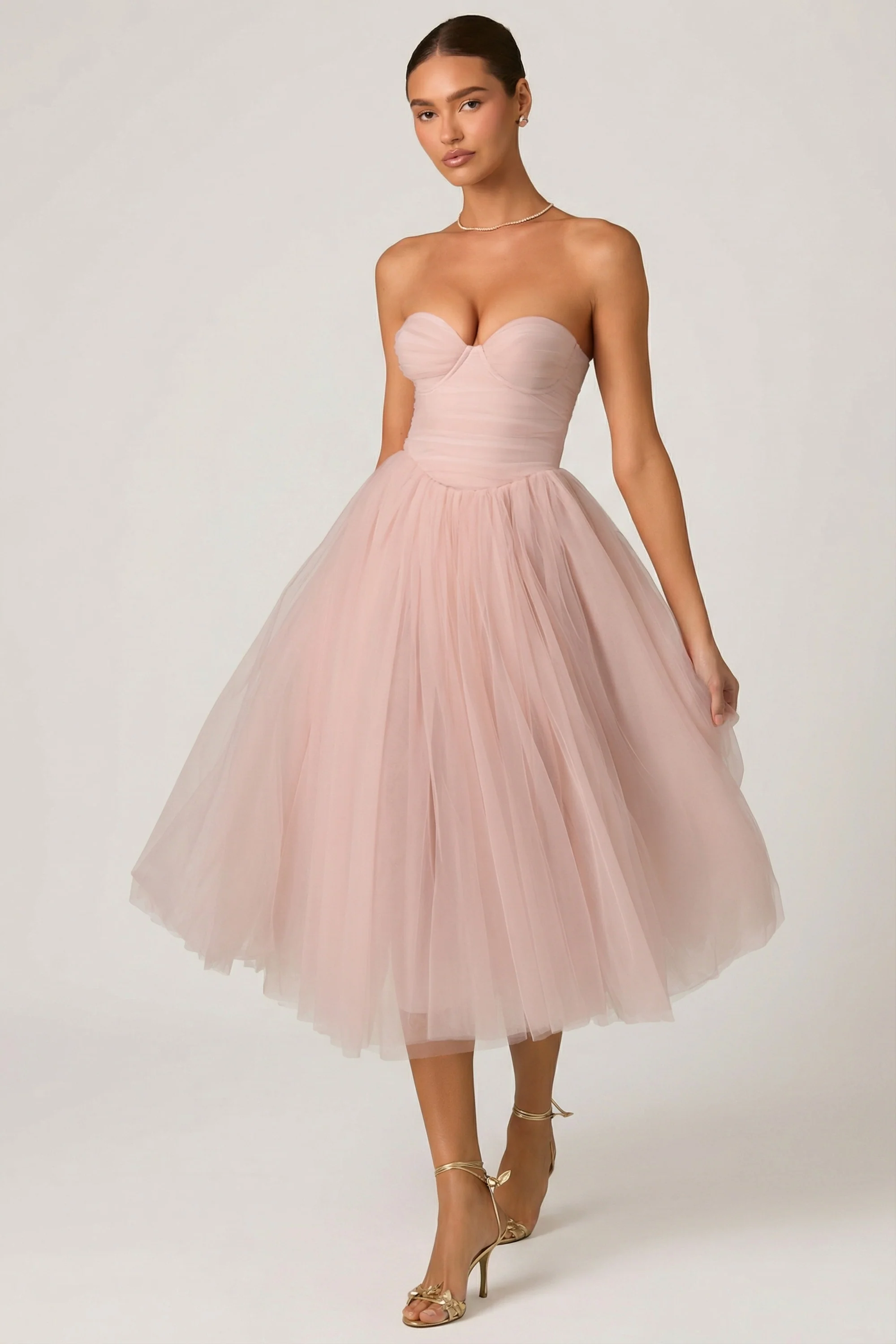 Tulle Corset Midaxi Dress in Dusty Rose - Image 5