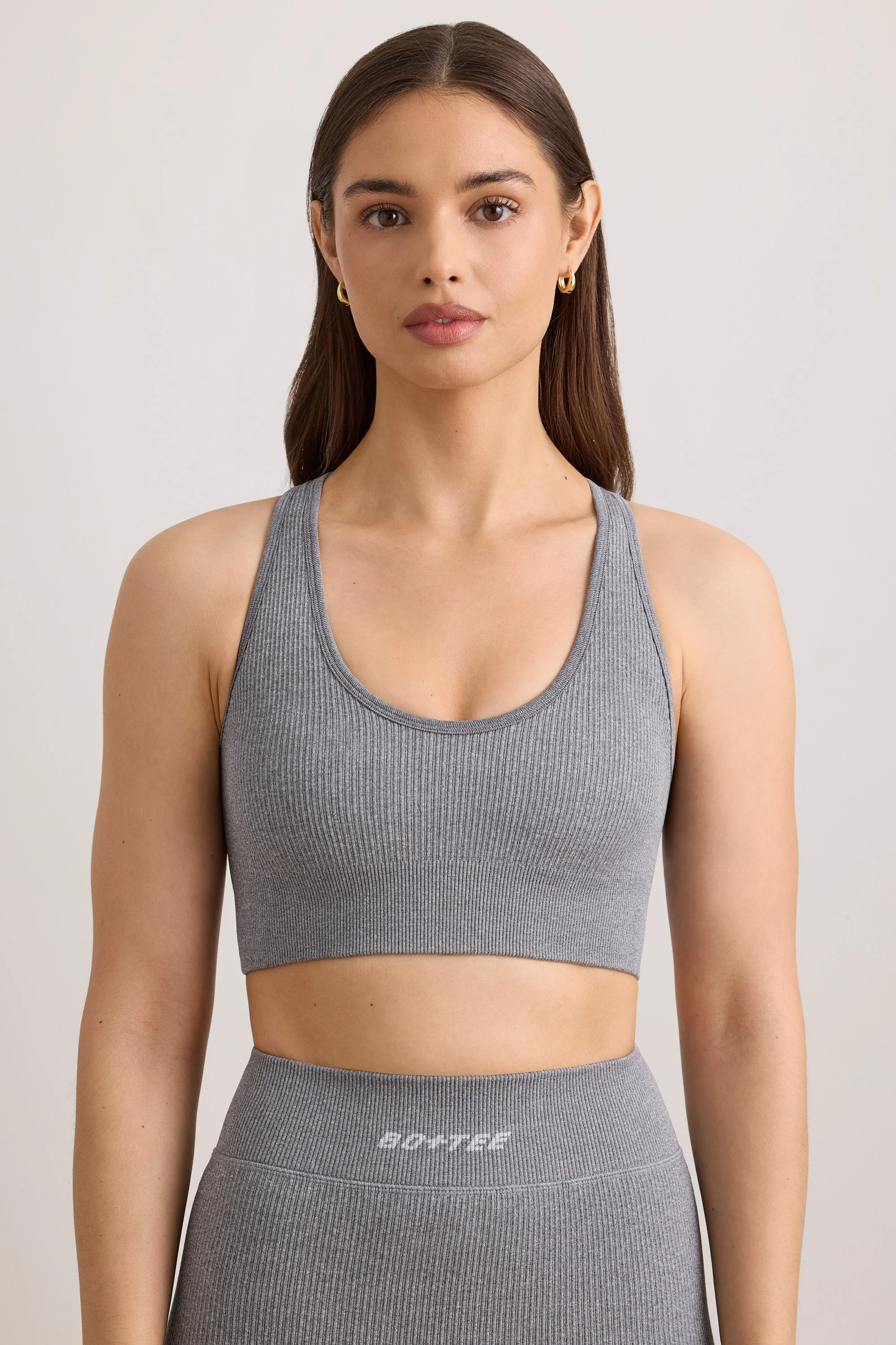 FlexiRib Wide Strap Sports Bra in Grey Melange - Image 7