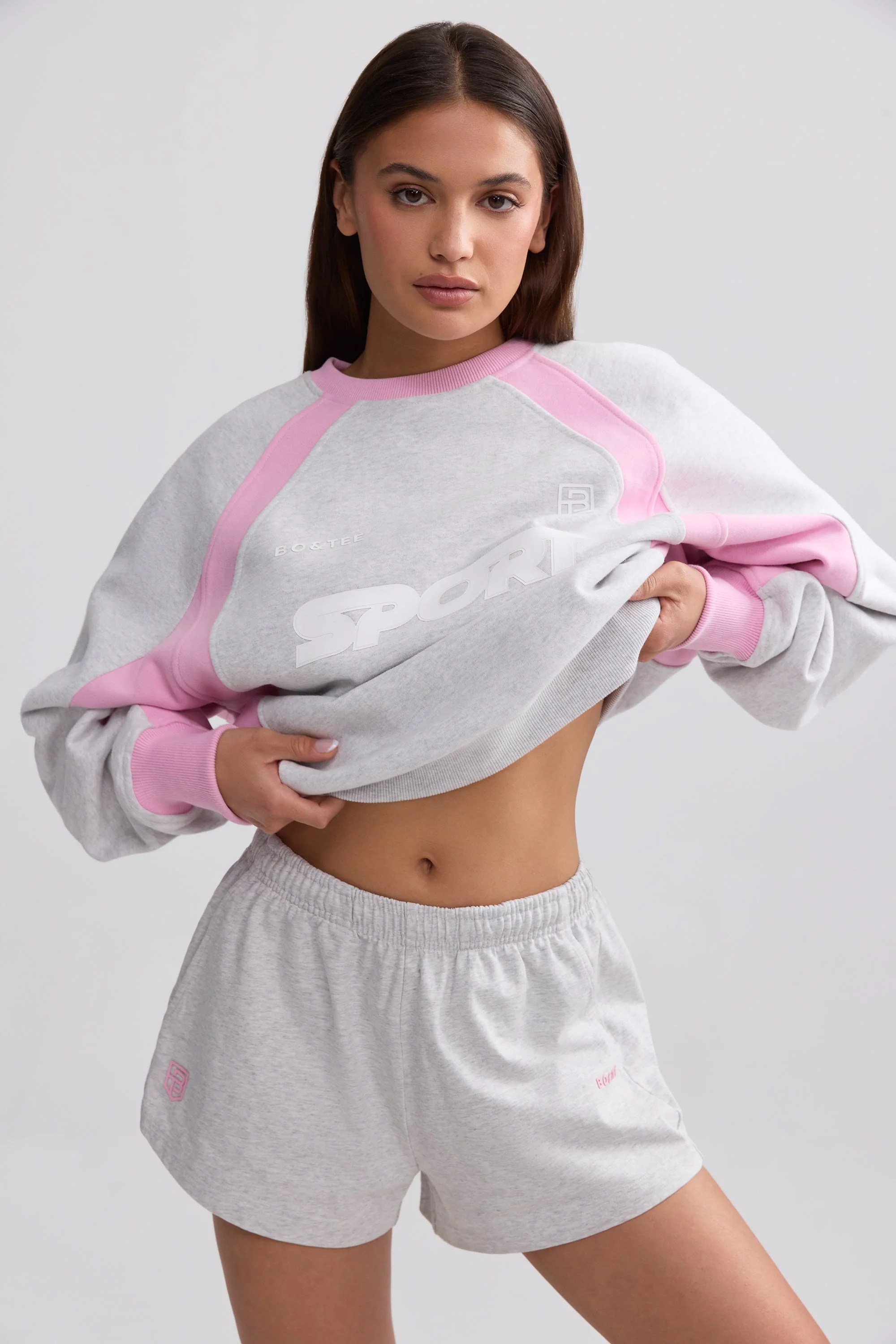 Soft Cotton Jersey Elasticated Mini Shorts in Grey Marl - Image 5