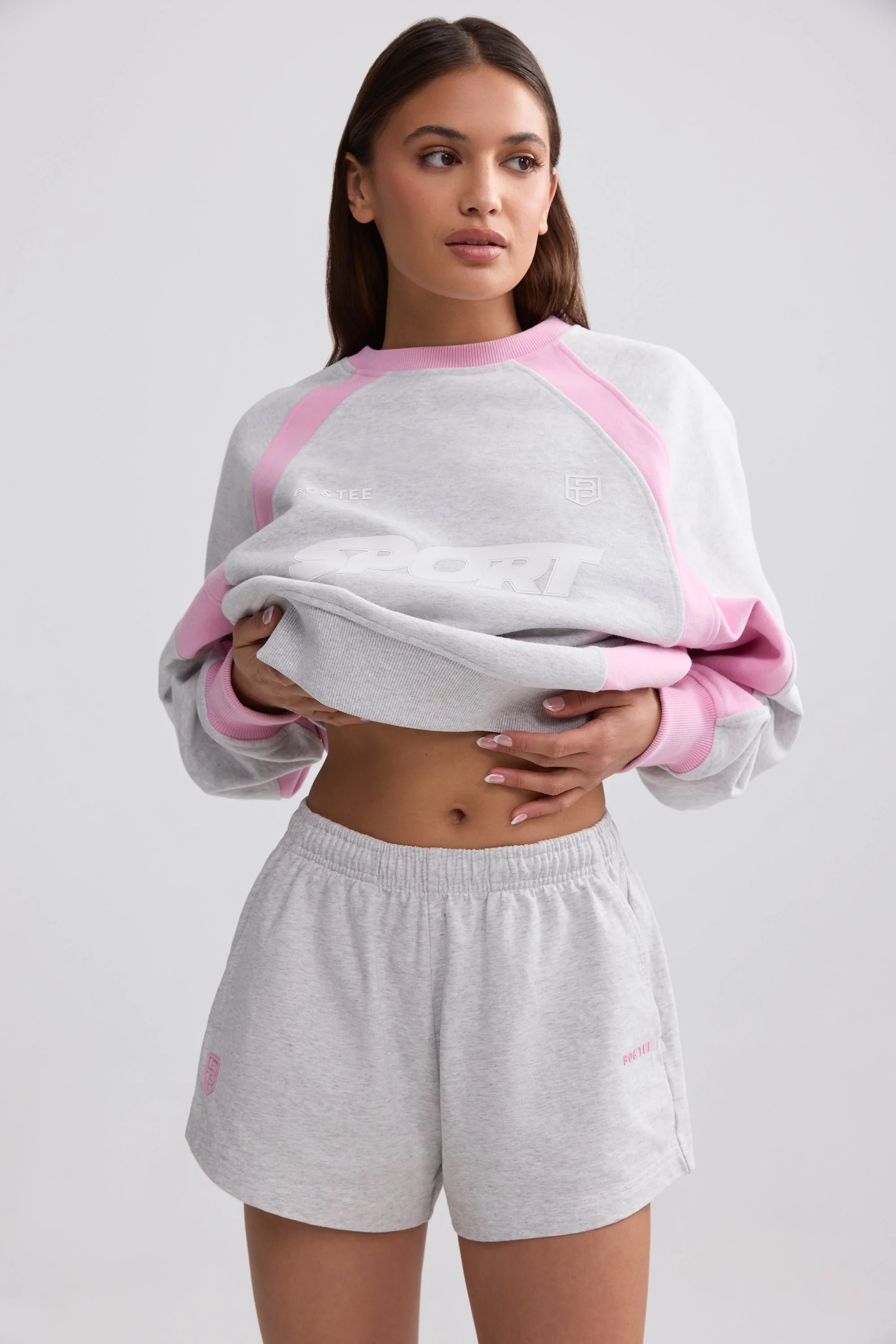 Soft Cotton Jersey Elasticated Mini Shorts in Grey Marl - Image 9