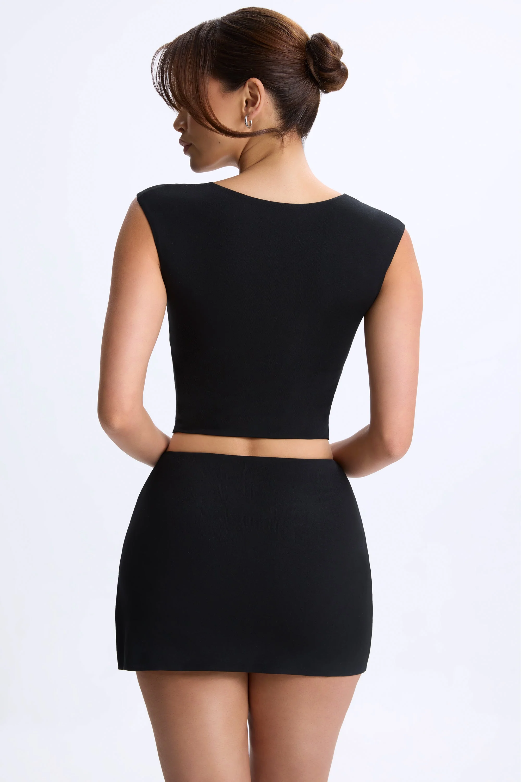 Modal Ruched Cap-Sleeve Top in Black - Image 2
