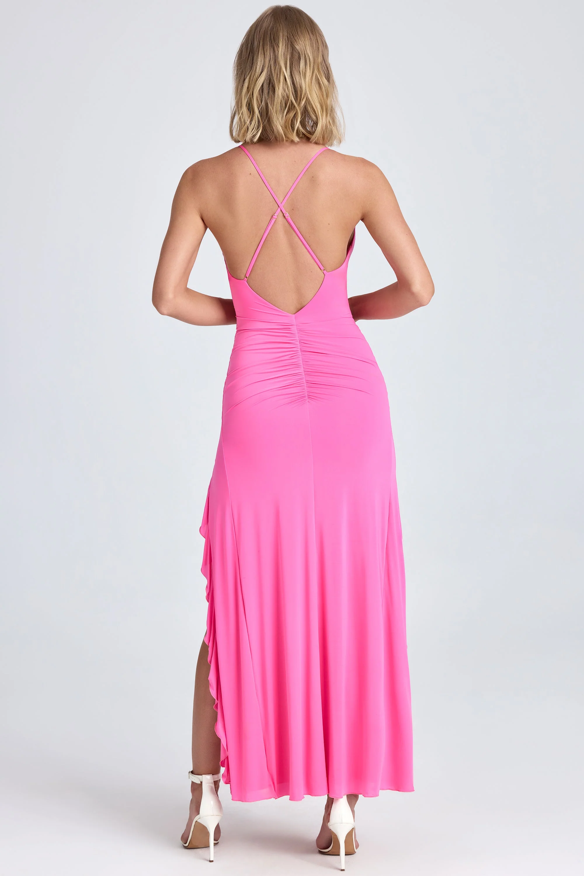 Ruched Ruffle-Trim Maxi Dress in Lollipop Pink - Image 2