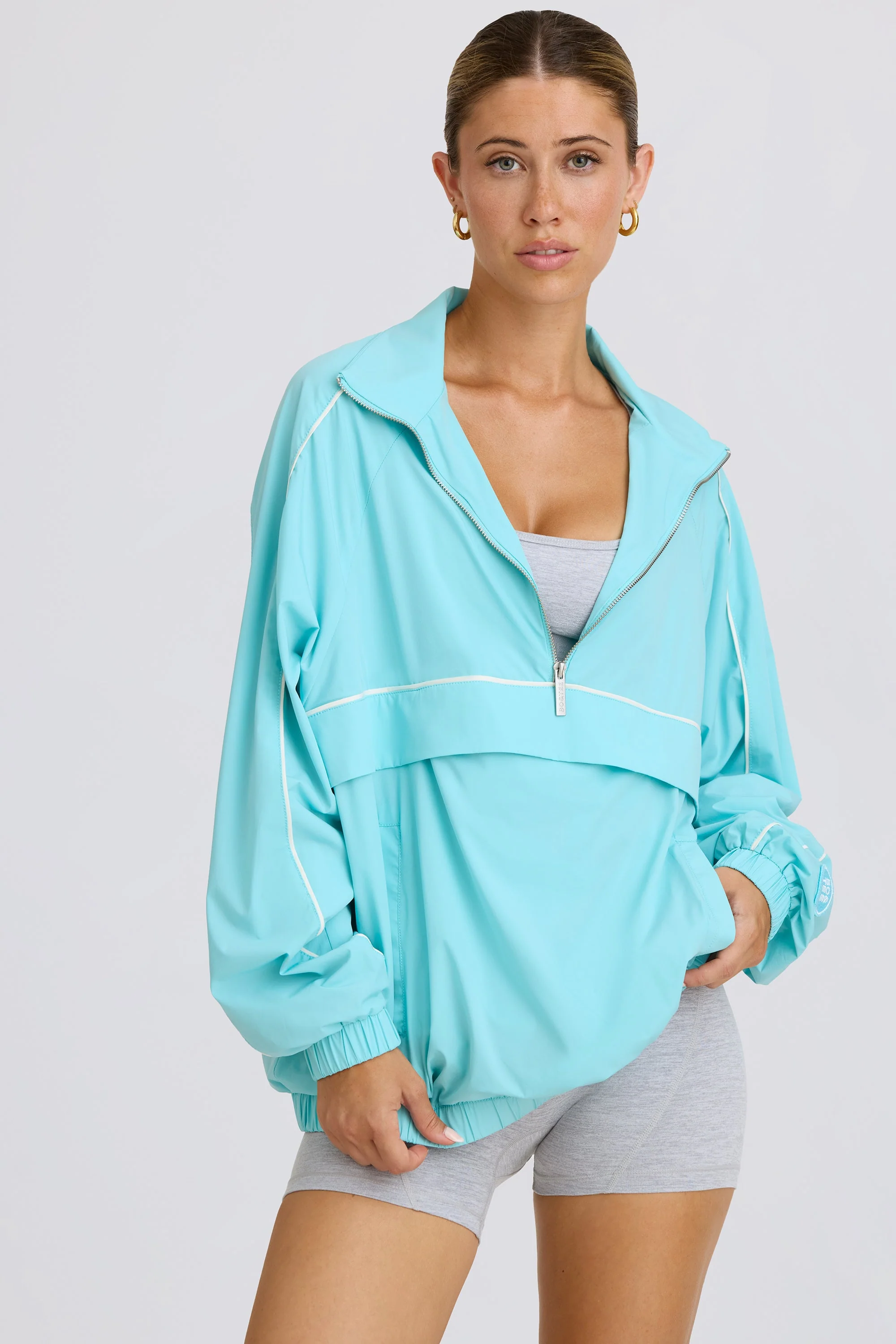 Oversized Track Jacket in Aqua - Image 5