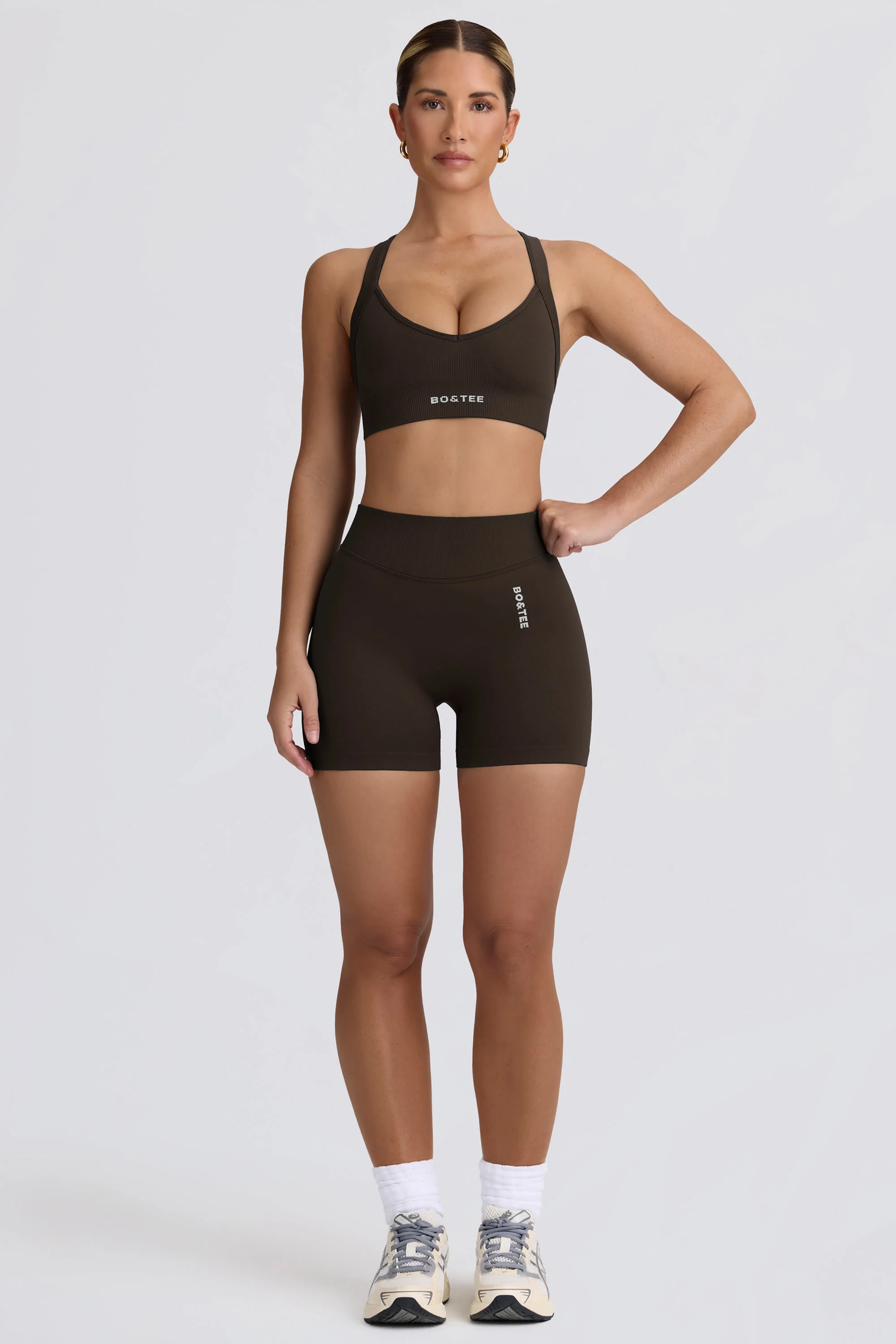 Super Sculpt Seamless Cross-Back Sports Bra in Brown - Image 6