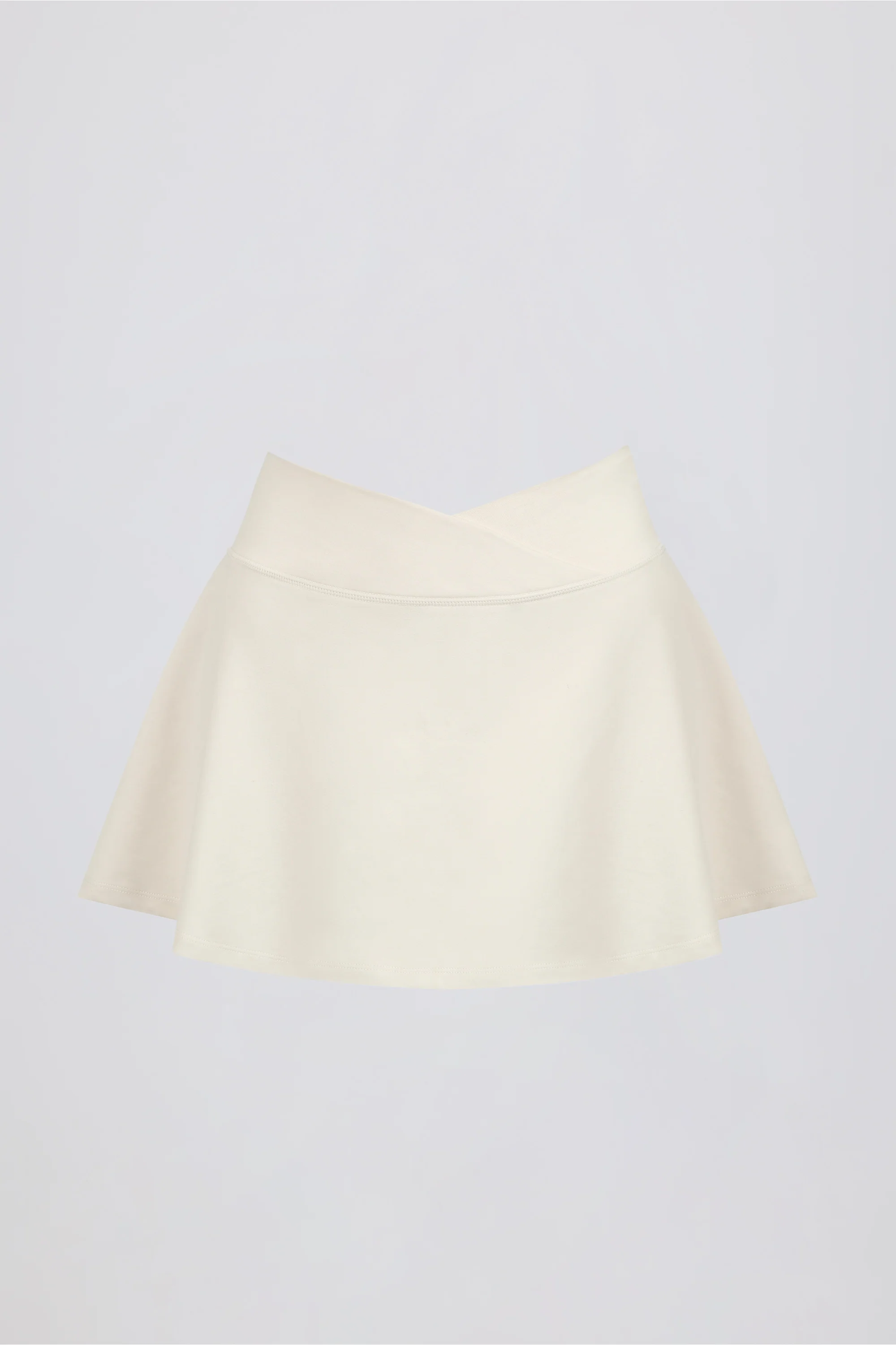 Brushed Jersey Crossover Mini Skort in Ivory Marl - Image 6